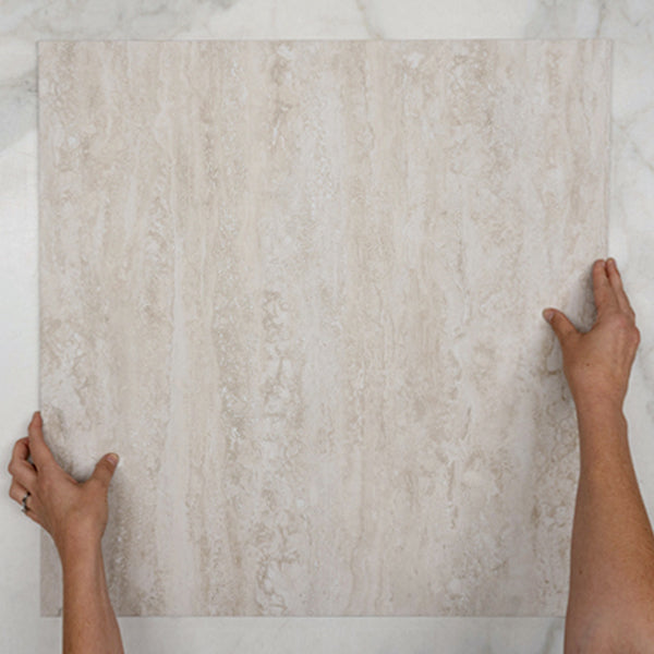 Beige Josie Cross Cut Travertine Look Porcelain Tile with Tech Grip - Non-Slip Flooring Sample for Bathroom, Kitchen & Entryway