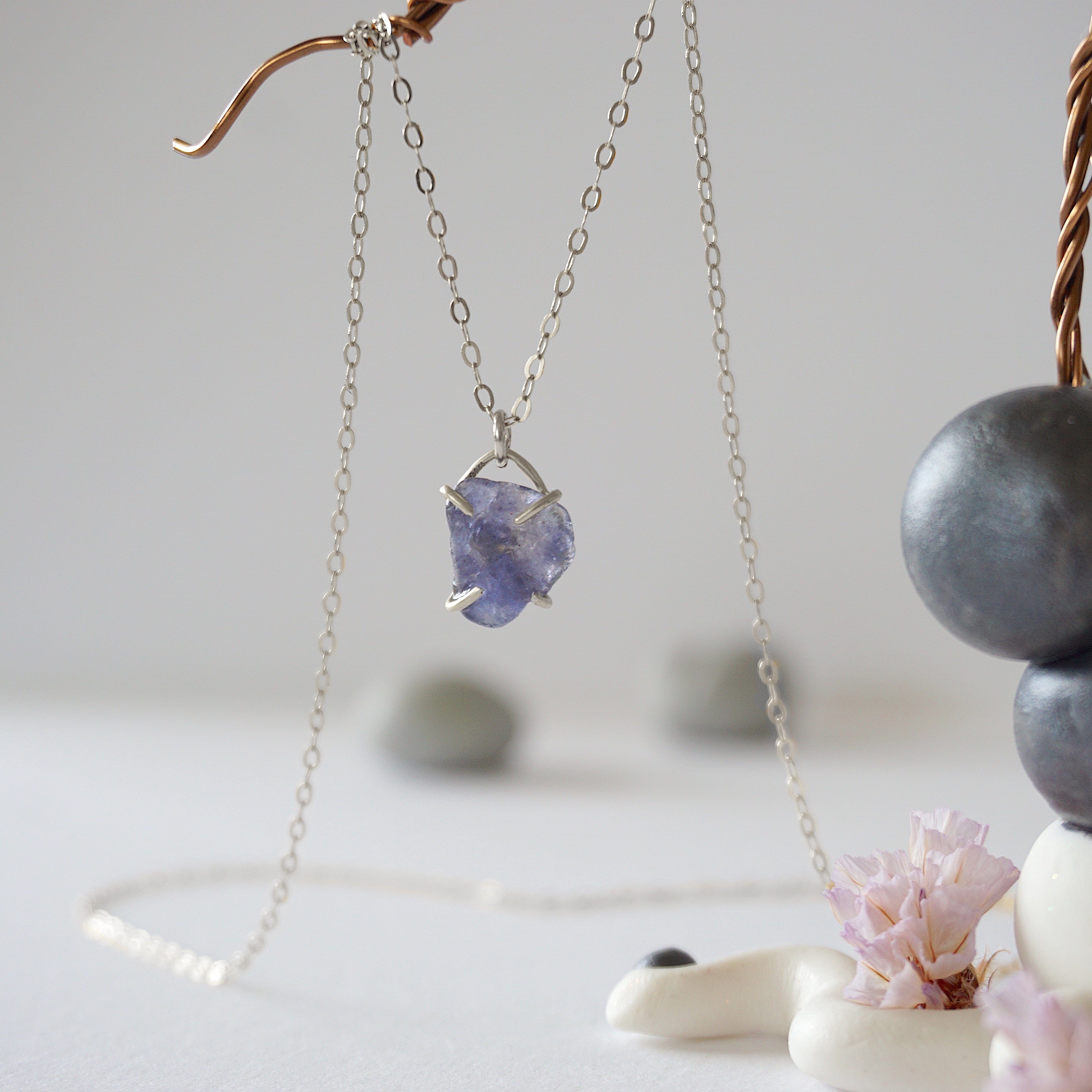Iolite Sapphire Necklace - Sterling Silver Huggie Charm Pendant for Women | Elegant Jewelry Gift for Birthday, Anniversary & Special Occasions