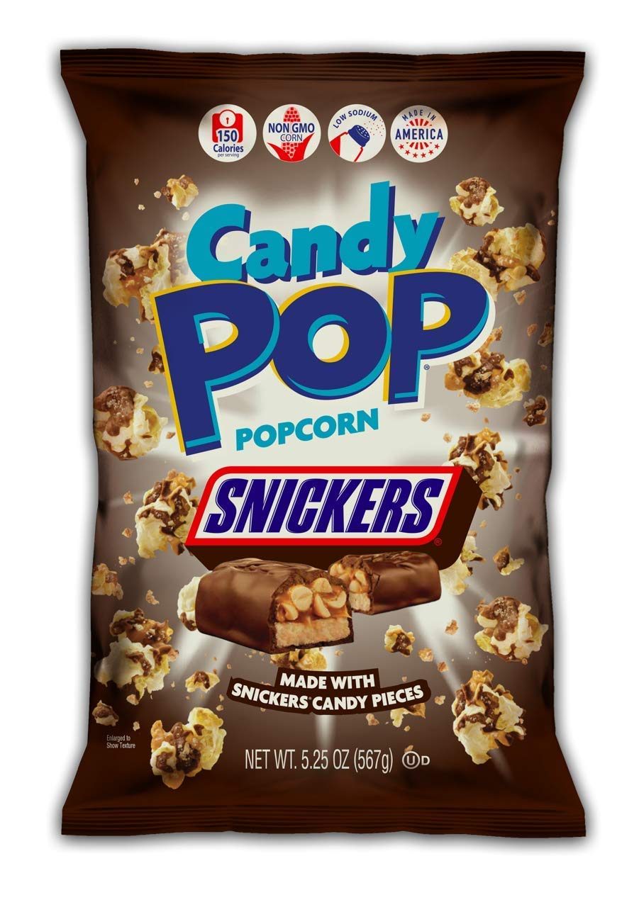 Snickers Candy Coated Popcorn with Real Candy Pieces, Chocolate & Caramel Drizzle - Non-GMO, 5.25oz - Perfect for Movie Nights, Parties & Sweet Snacks
