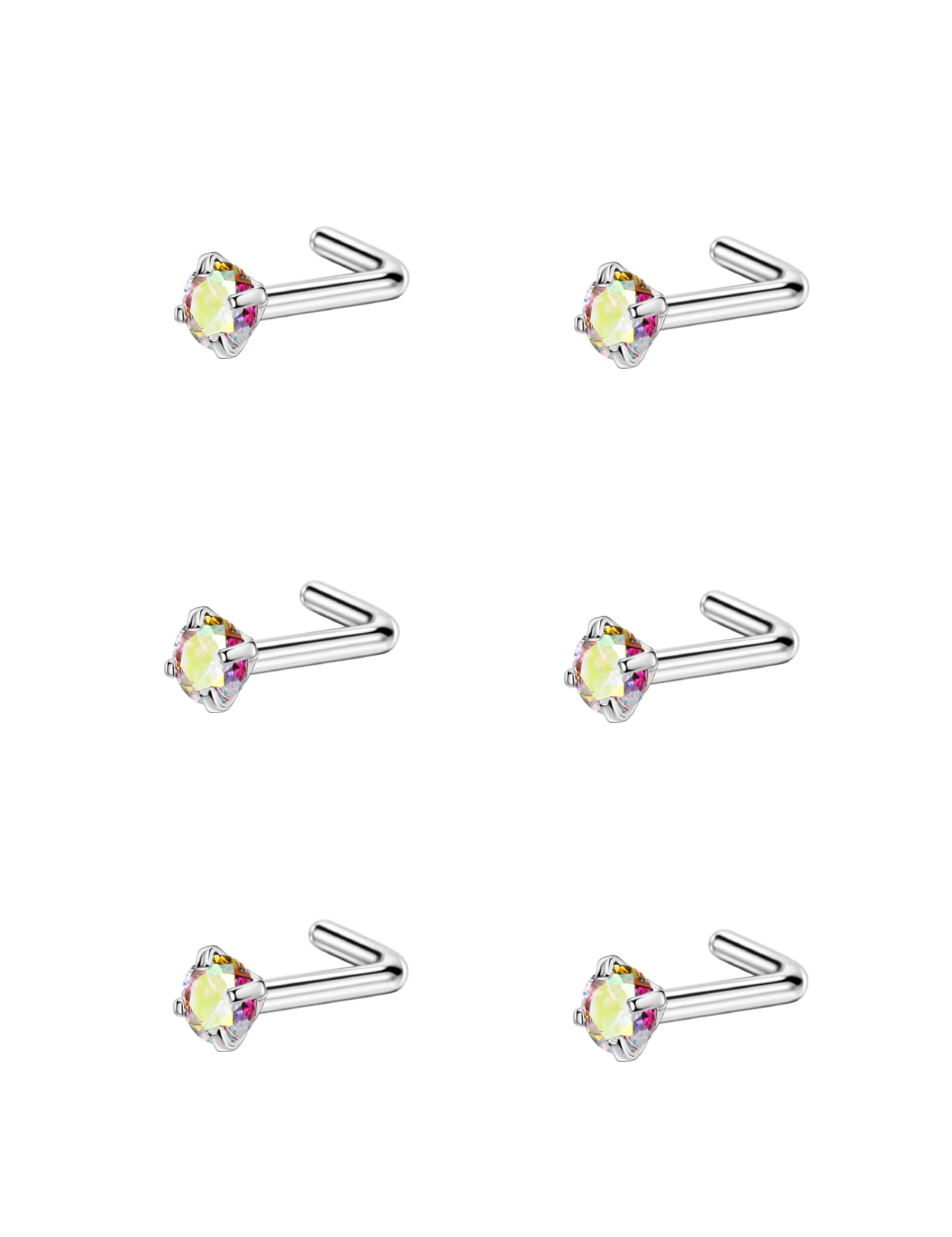 FANSING L-Shaped Nose Studs for Women & Men - Surgical Steel Nose Rings with Cubic Zirconia - Hypoallergenic Nostril Piercing Jewelry - Perfect for Everyday Wear, Parties & Special Occasions