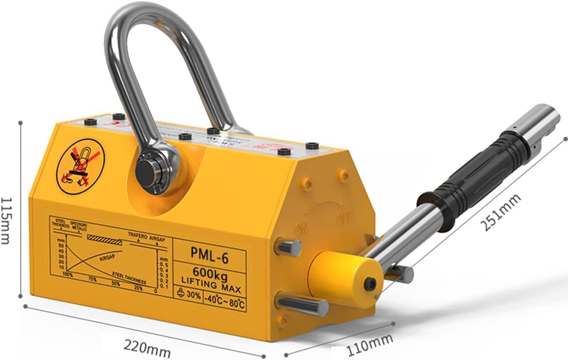 Heavy Duty Magnetic Lifter 1320 lbs/600kg Capacity - Permanent Lifting Magnet with Safety Release for Steel Plates & Metal Sheets - Ideal for Shop Cranes, Hoists, Warehouses & Metal Fabrication