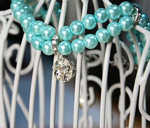 Luxury 2 Row Pearls Rhinestone Pet Collar Necklace with Crystal Ball Charm - Elegant Jewelry for Small Dogs, Cats, Puppies, Chihuahua & Yorkie - Adjustable 10-12 Inch (Blue) - Perfect for Parties, Photos & Special Occasions