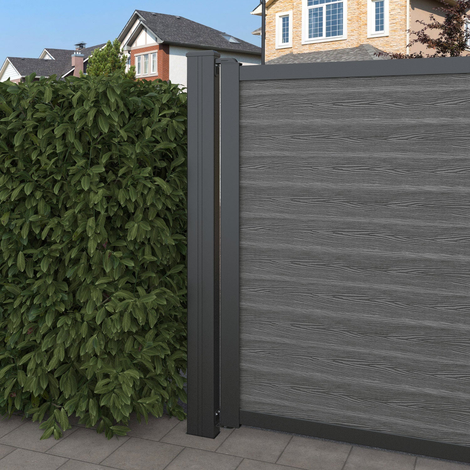 Classic Aspen Straight Top Driveway Gate - Mid Grey Finish with Middle & End Screen | Durable Metal Driveway Entrance Gate for Home Security & Curb Appeal