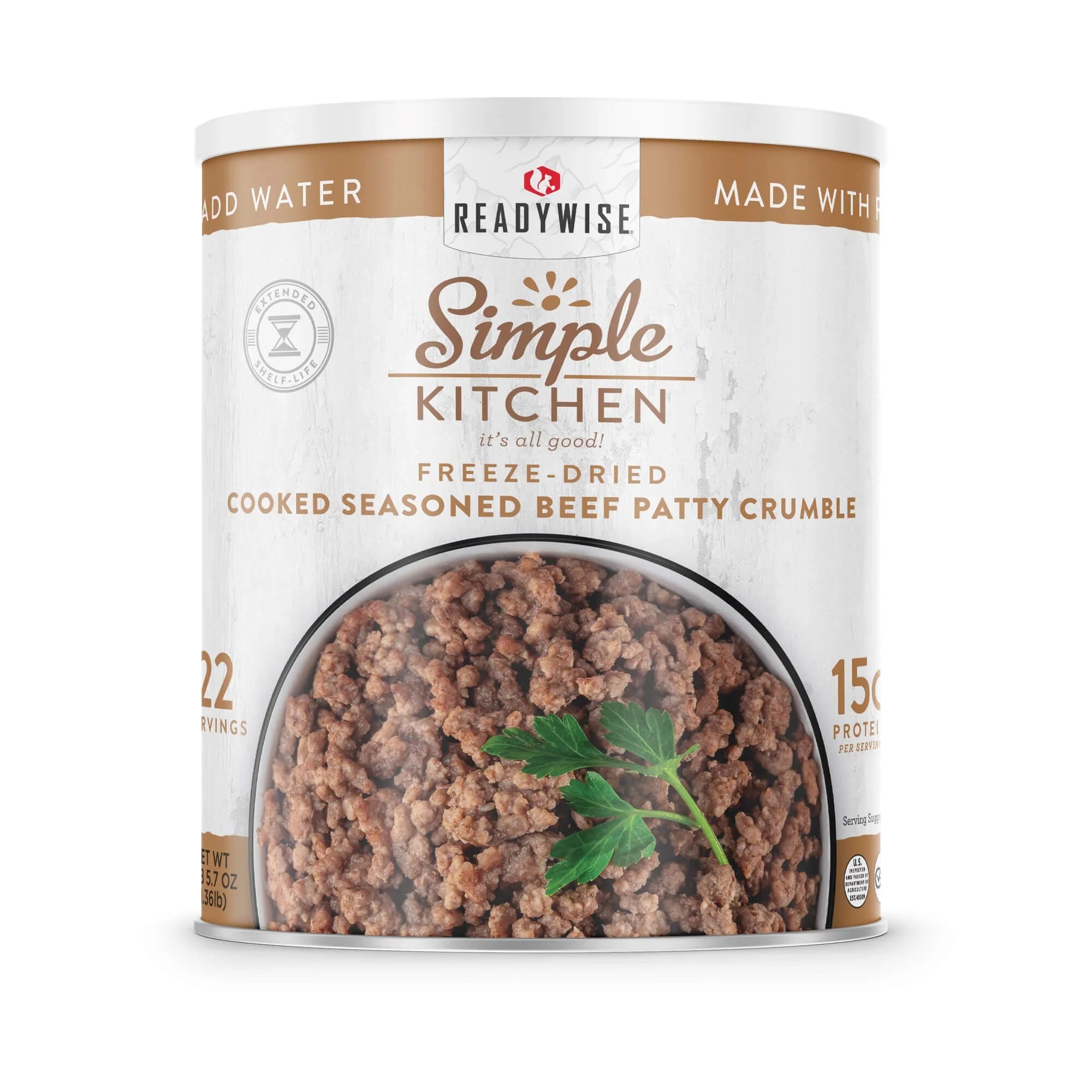 ReadyWise Simple Kitchen Freeze Dried Seasoned Beef Patty Crumbles - 22 Servings Can - Emergency Food Supply, Camping & Survival Meals, Long Shelf Life