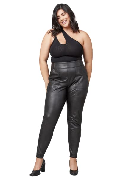SPANX Women's Faux Leather Joggers Pants - High Waisted Stretchy Lounge Pants for Yoga, Workout & Casual Wear