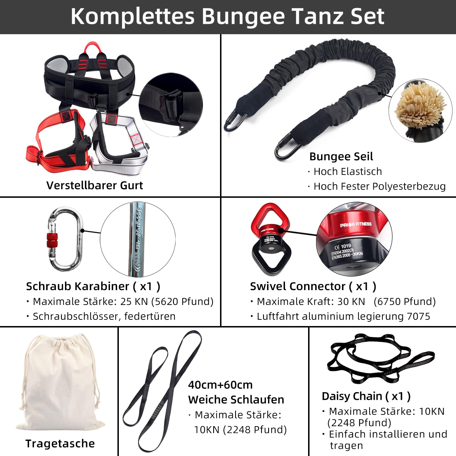 PRIOR FITNESS Bungee Fitness Kit - Elastic Yoga Resistance Bands for Home Gym, Professional Air Dance & Workout Equipment | Perfect for Indoor Exercise, Strength Training & Dance Fitness Routines