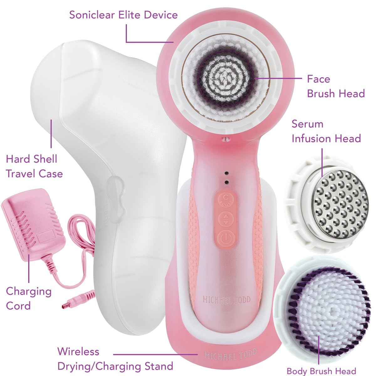 Michael Todd Beauty Soniclear Elite Facial Cleansing Brush - 6-Speed Rechargeable Face & Body Exfoliator for Deep Pore Cleaning - Perfect for Daily Skincare Routine & Spa-Like Home Treatments