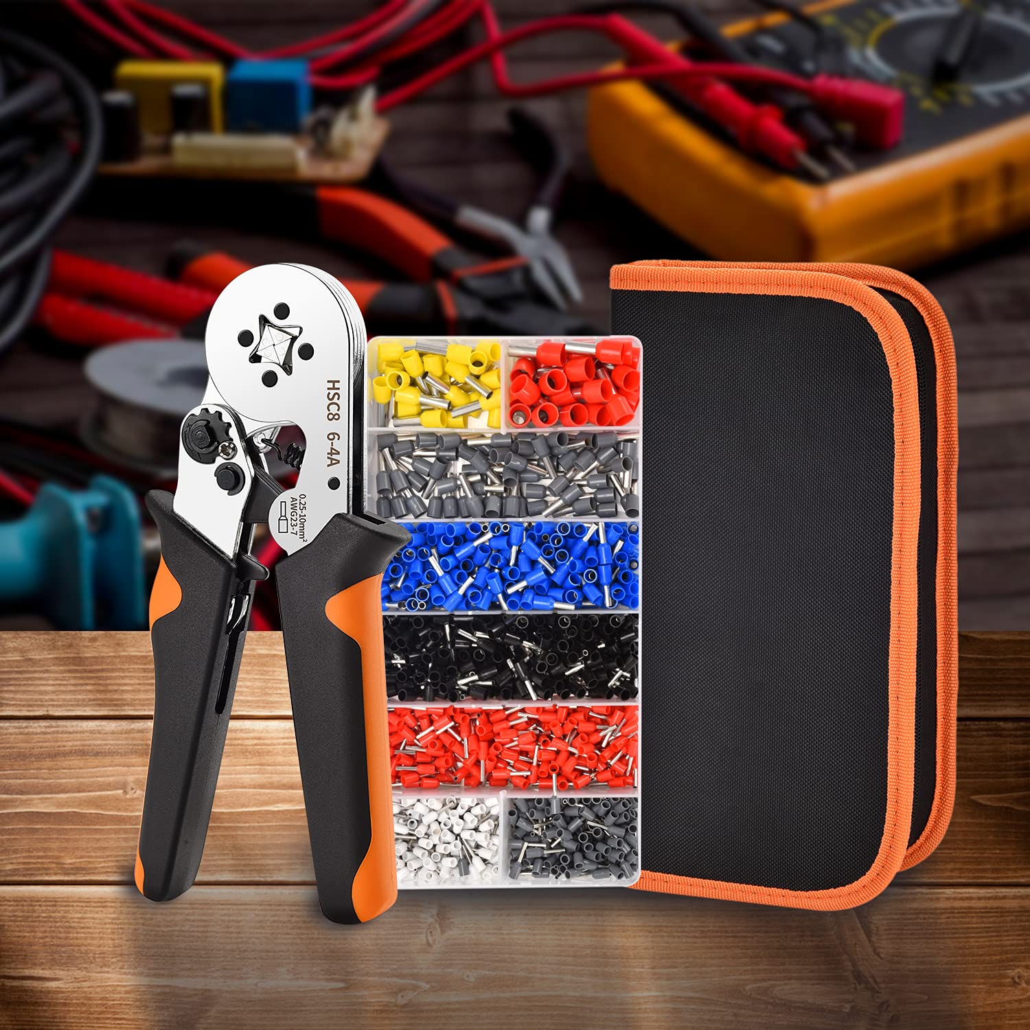 Professional Ferrule Crimping Tool Kit with 1200PCS Copper Terminals & Self-Adjusting Ratchet - AWG23-7 Wire Crimper Set with Oxford Storage Bag for Electrical Wiring, DIY Projects, and Industrial Applications