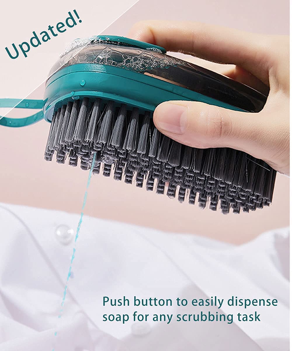Leeonz Soap Dispenser Scrub Cleaning Brush - Multi-Purpose Household Cleaning Tool for Laundry, Clothes, Shoes, Bathroom, Kitchen, Tub, Shower, Sink & Carpet - Durable Green Scrubber for Deep Cleaning & Stain Removal - Perfect for Home, Office & Car Cleaning