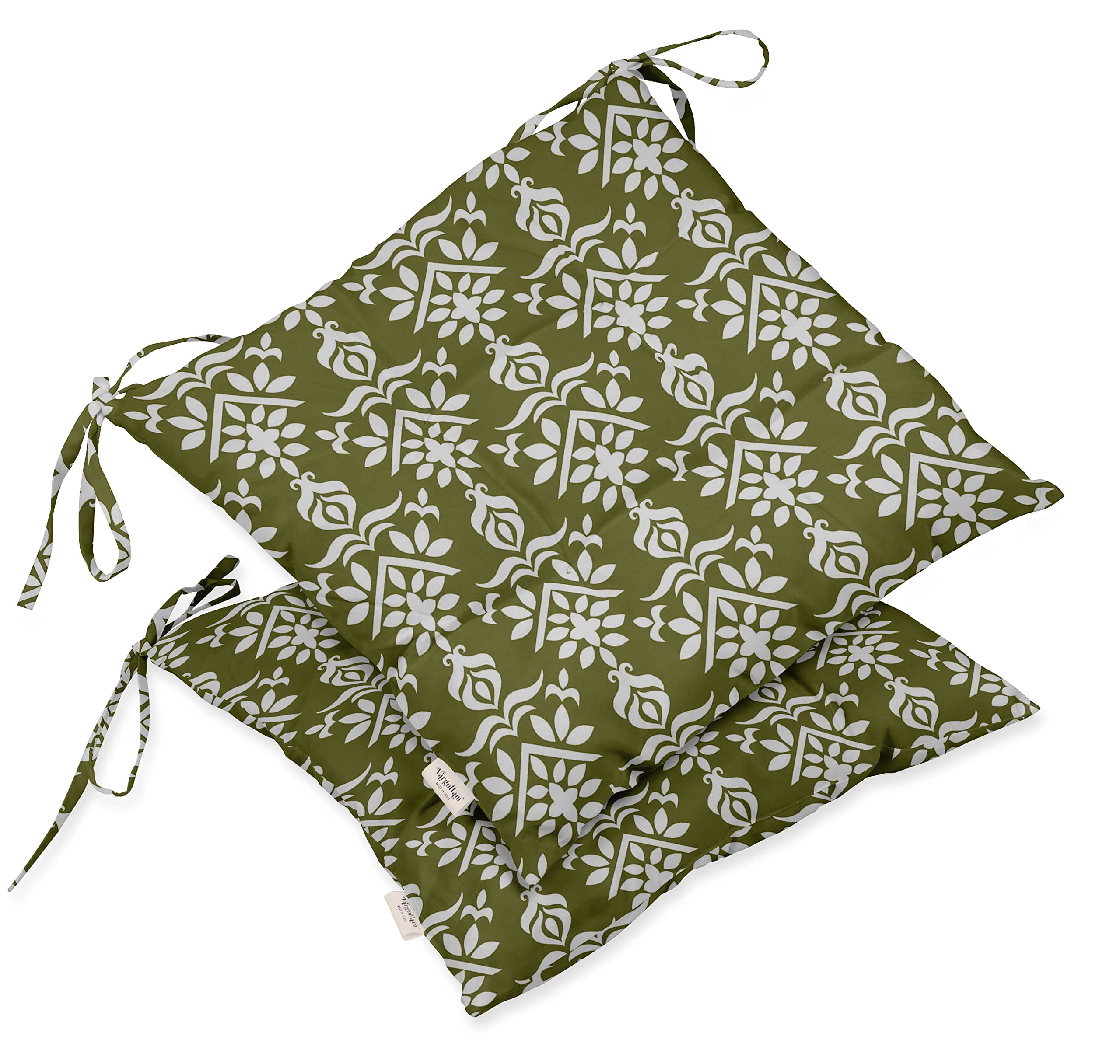 Premium Water-Resistant Indoor/Outdoor Tufted Square Patio Cushion Set of 2 - 19-Inch Green Printed Seat Cushions for Garden, Deck, Poolside & Balcony Furniture