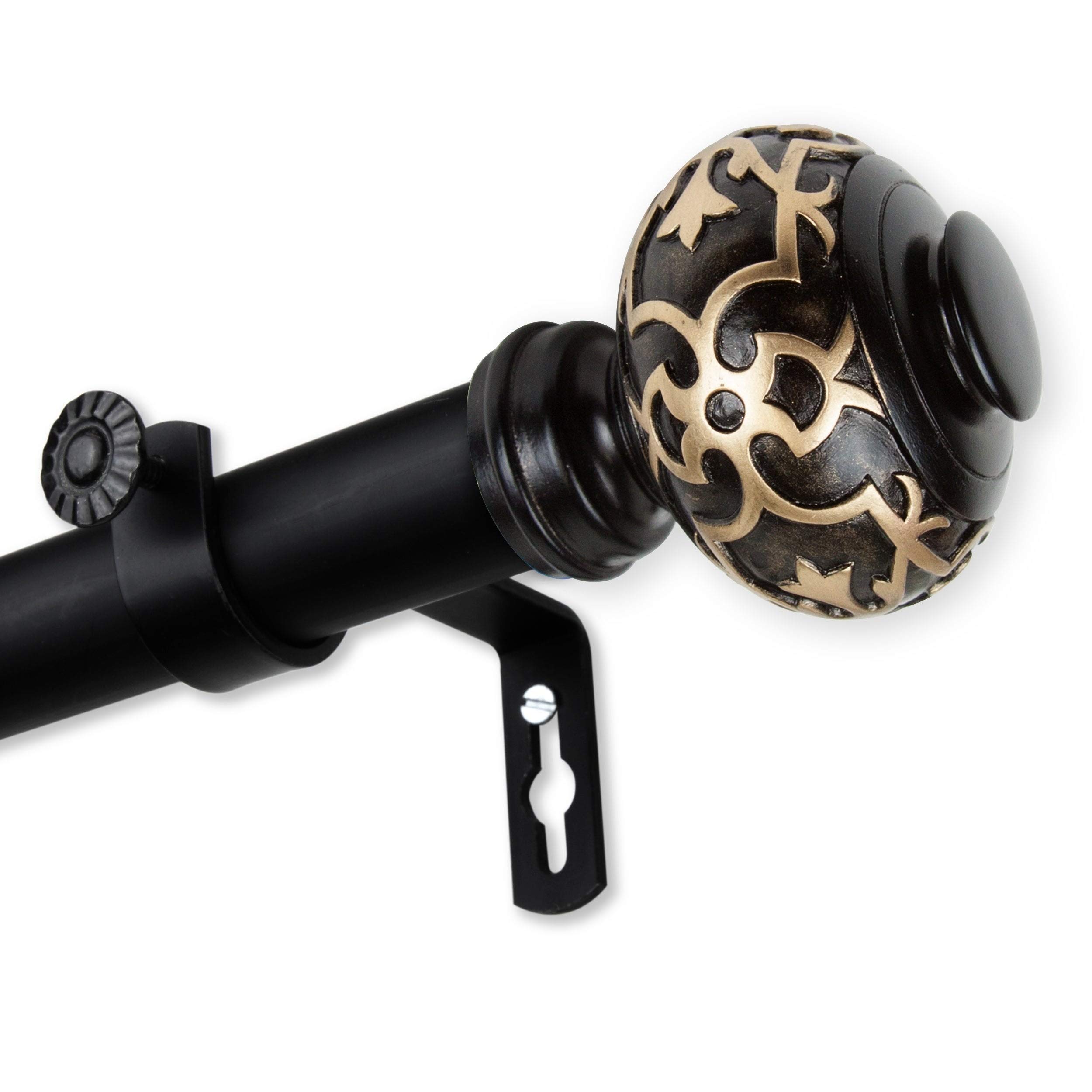 1 Inch Adjustable Black Sycamore Curtain Rod 120-170 Inches - Perfect for Large Windows, Living Room & Bedroom Drapes
