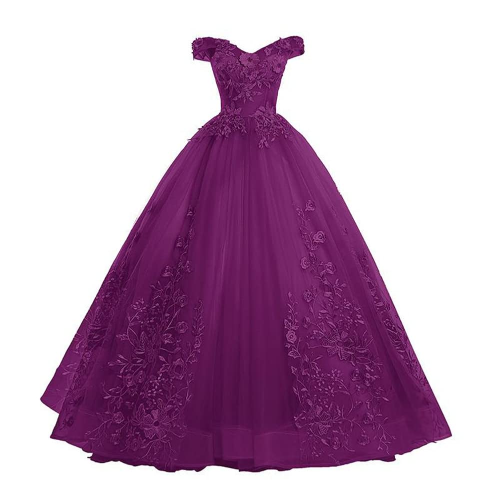 Elegant Purple Off-Shoulder Long Fluffy Quinceañera Dress for Women | Wedding Gown & Special Occasion Formal Wear | Perfect for Quinceañeras, Prom, Weddings & Evening Galas