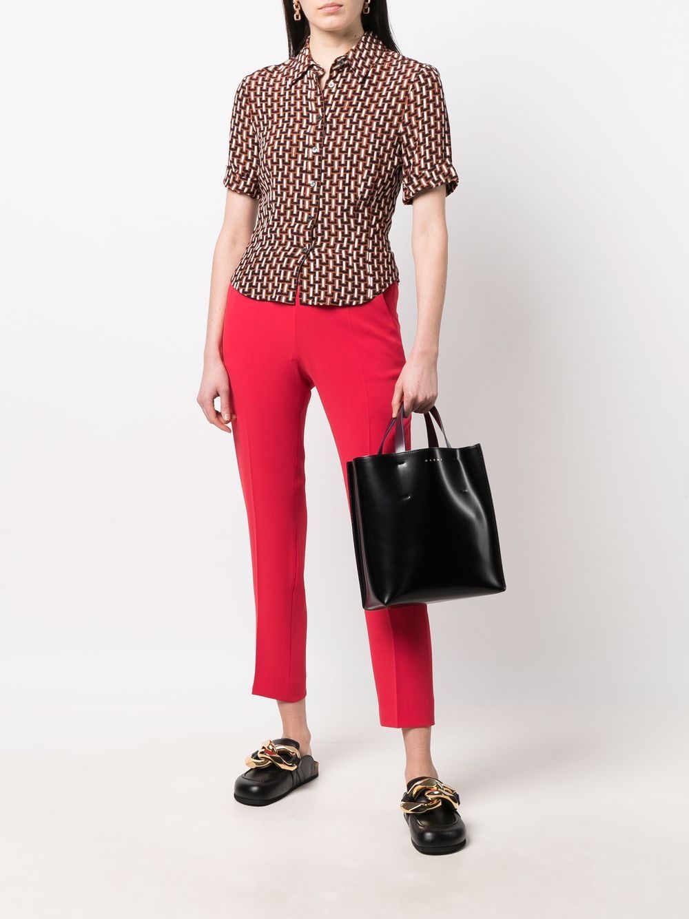 Alberto Biani Women's High Waist Red Trousers - Comfortable Stretch Pants for Work, Office & Casual Wear