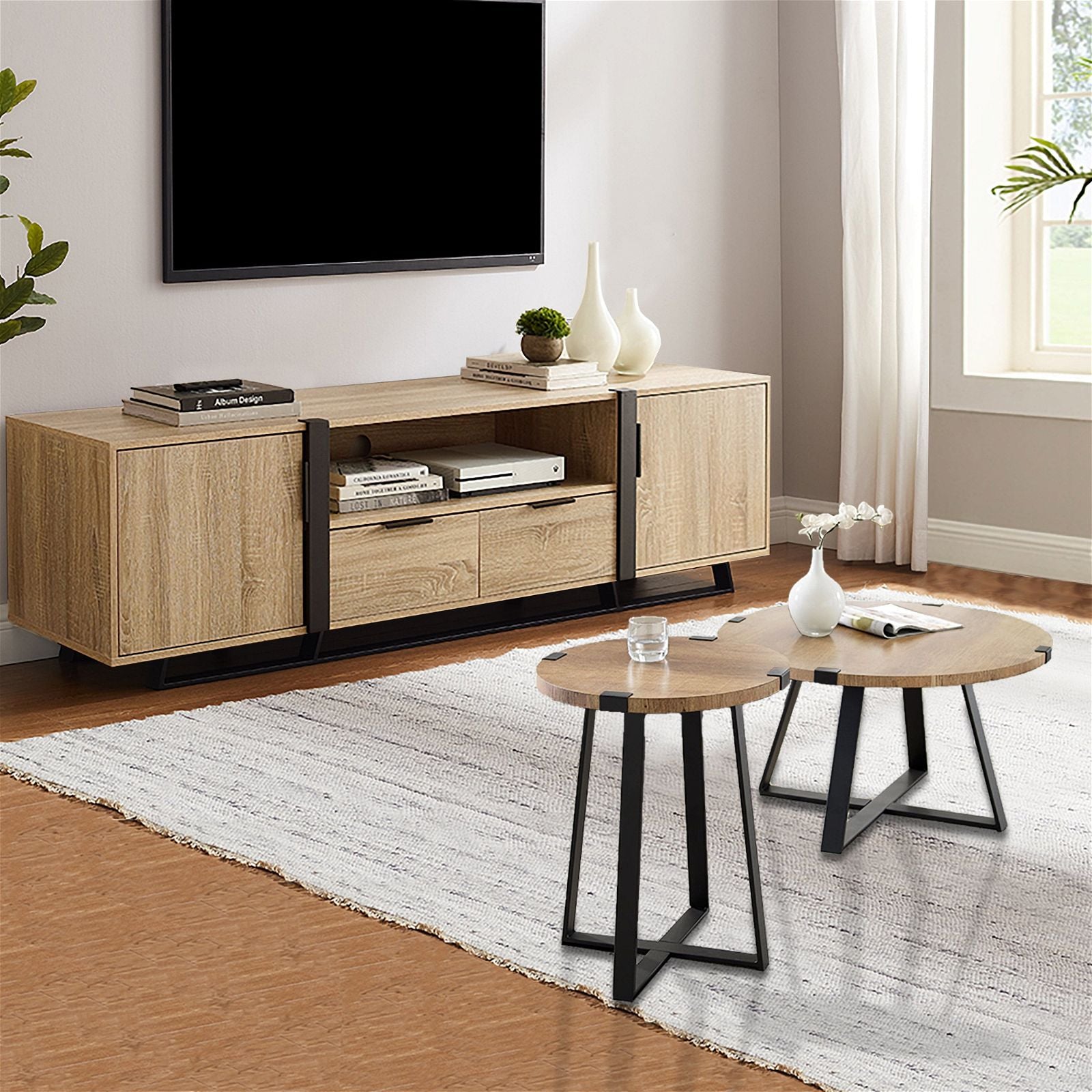 Round Capri End Table - Solid Oak Wood Side Table for Living Room, Bedroom, or Office - Modern Accent Table with Sturdy Construction for Home Decor