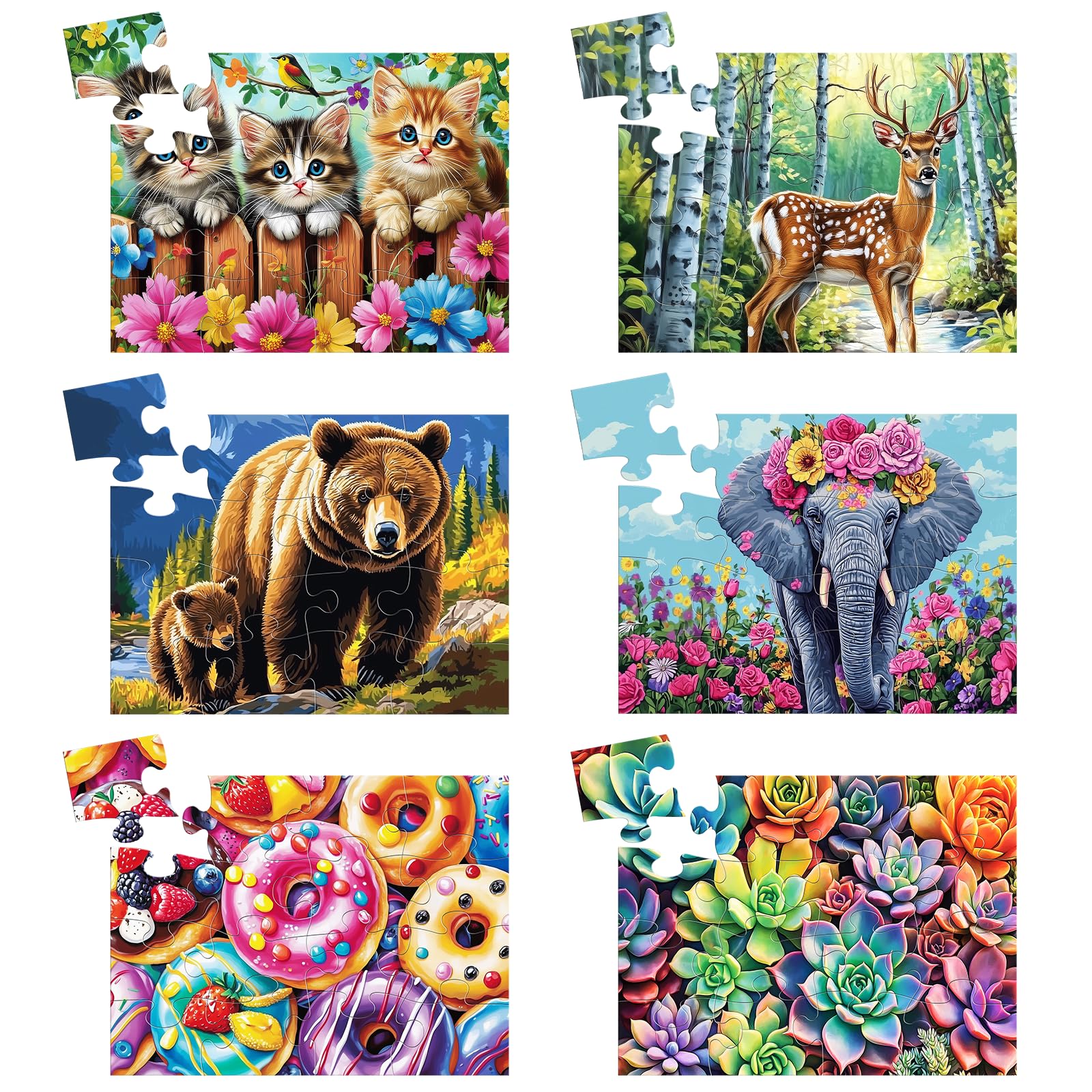 6-Pack Large Piece Puzzles for Seniors - Dementia & Alzheimer's Activities, Memory Cognitive Games for Elderly Adults - Easy Jigsaw Puzzles with 6 Storage Bags - Perfect for Brain Stimulation, Therapy & Relaxation at Home or Care Facilities