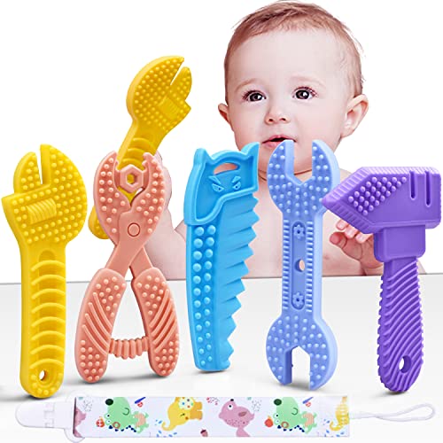**BPA-Free Silicone Baby Teething Toys Set for 0-12 Months - Soft Textured Molar Teether Chew Toys (Hammer, Wrench, Scissors Shapes) - Perfect Gift for Infants & Toddlers - Ideal for Soothing Sore Gums at Home or On-the-Go**