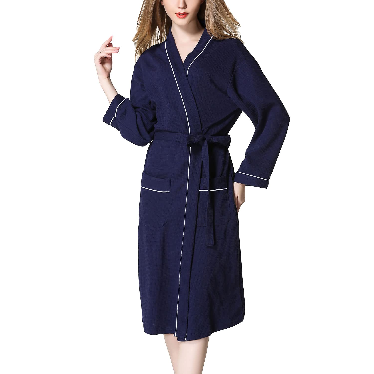 Lu's Chic Women's Waffle Robe - Lightweight Mid-Length Bathrobe with Belt for Spa, Sleepwear & Loungewear - Perfect for Relaxing at Home, After Shower & Self-Care Moments