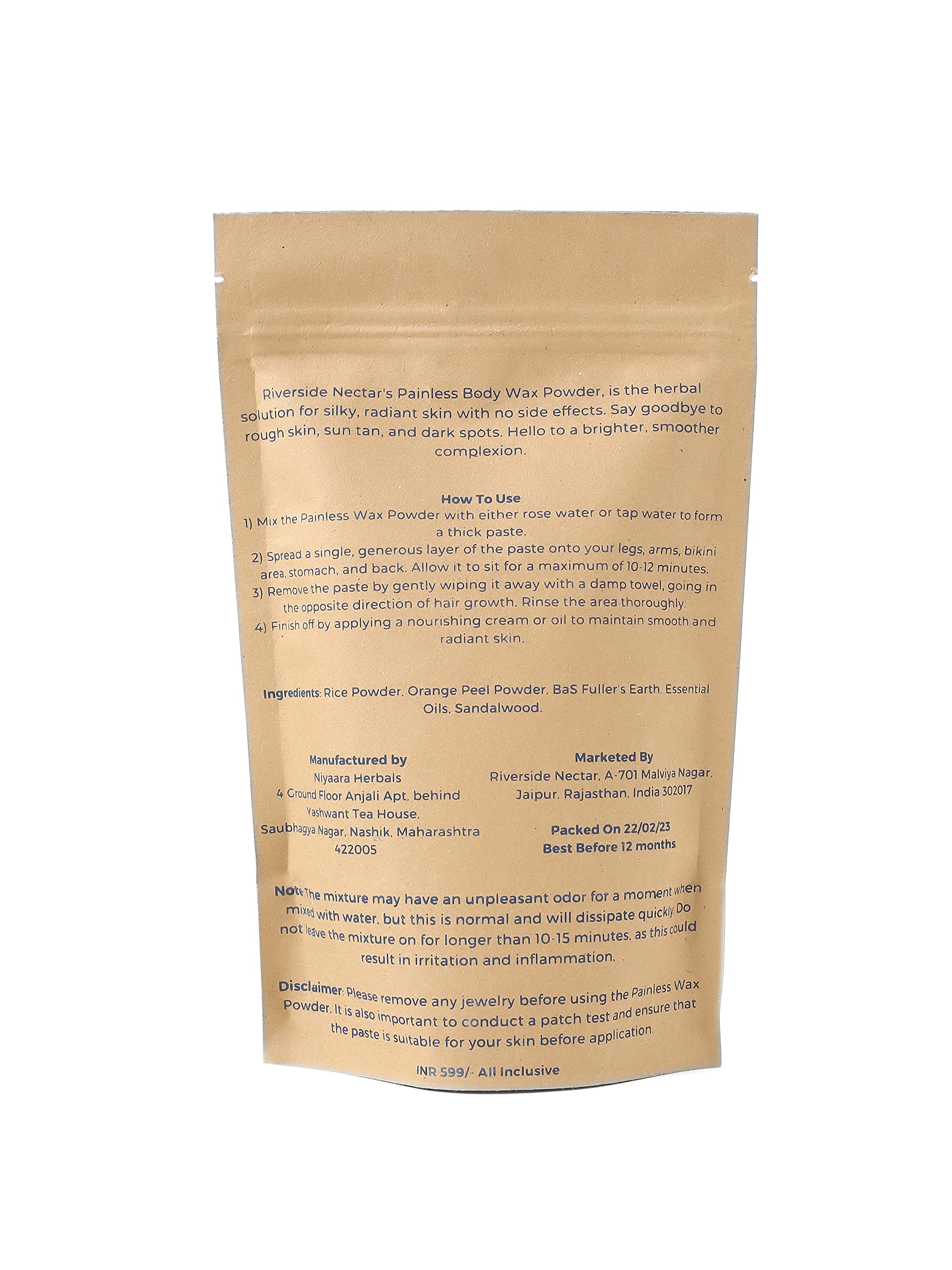 Riverside Nectar Herbal Wax Powder - Natural Hair Removal for Men & Women - 100g Waxing Kit for Smooth Skin on Legs, Arms, Underarms & Bikini Area - Perfect for Home Use & Salon Treatments
