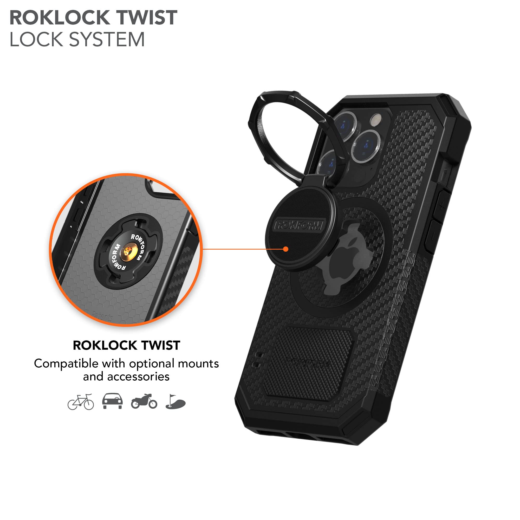 Rokform Rugged Series iPhone 13 Pro Case - Dual Magnet & MagSafe Compatible Protective Cover with RokLock Twist Lock, Drop Tested Armor (Black) - Perfect for Outdoor Adventures & Daily Protection