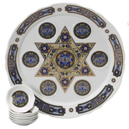 Elegant Passover Porcelain Seder Plate Set with Matching Plates - Traditional Jewish Holiday Dinnerware for Pesach Celebrations & Family Gatherings