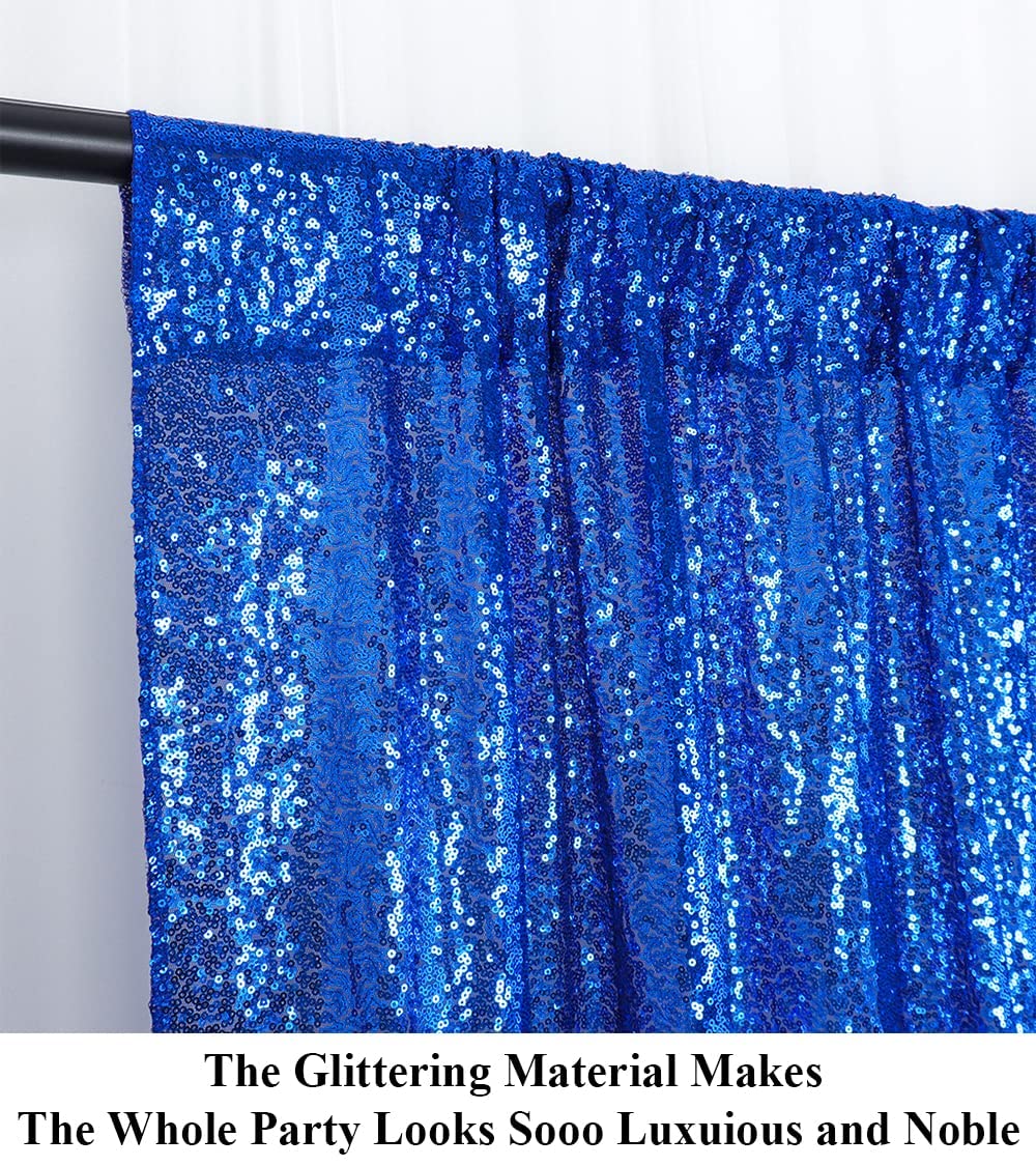 Partisout 8ft x 8ft Sequin Curtain Backdrop - Royal Blue Glitter Photo Booth Background for Weddings, Parties, Events & Home Decor | Sparkling Sequins for Photography, Birthday Celebrations & Social Media Content