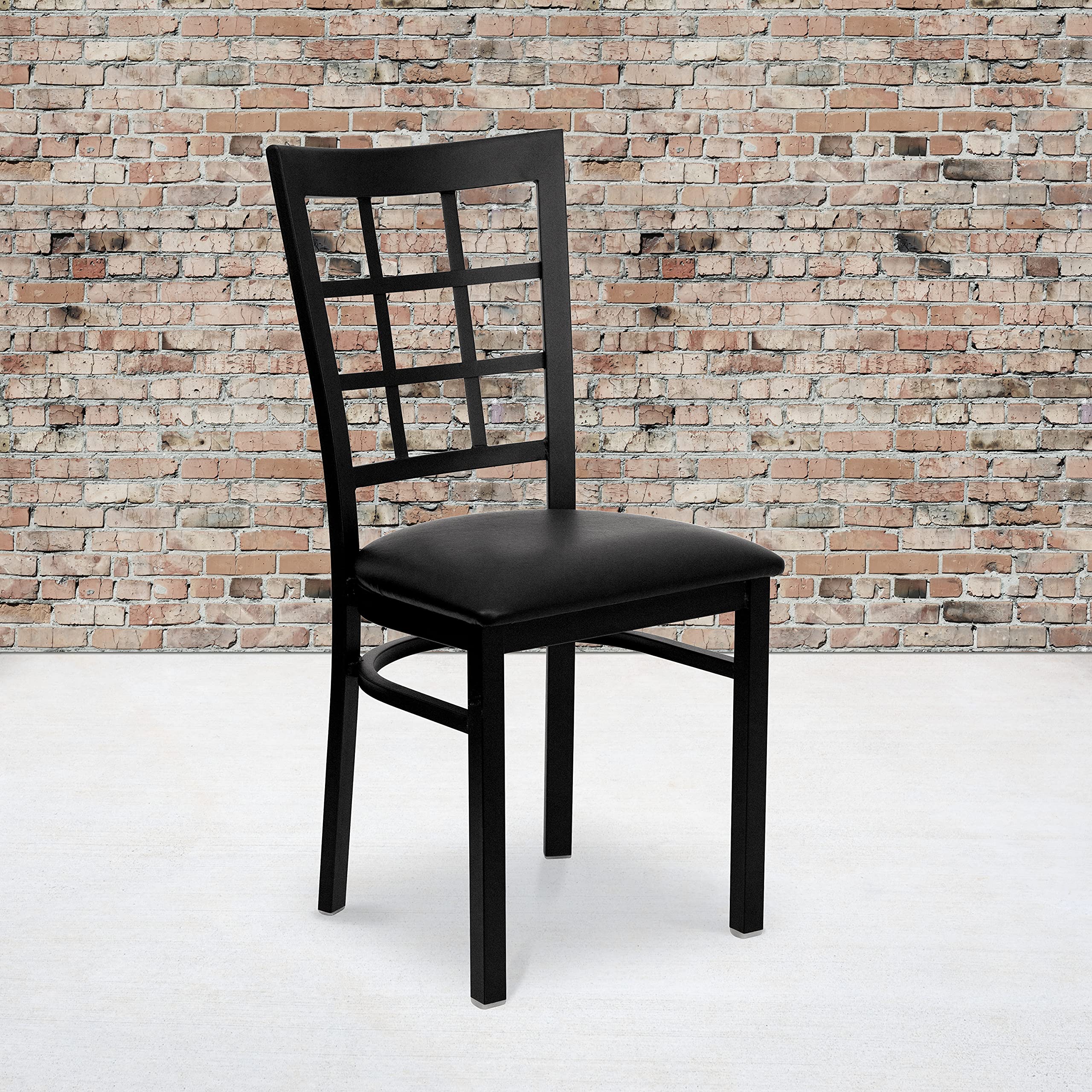 2 Pack Black Metal Restaurant Chairs with Vinyl Upholstery - Heavy Duty Commercial Dining Chairs for Cafes, Diners & Kitchen Counter Seating