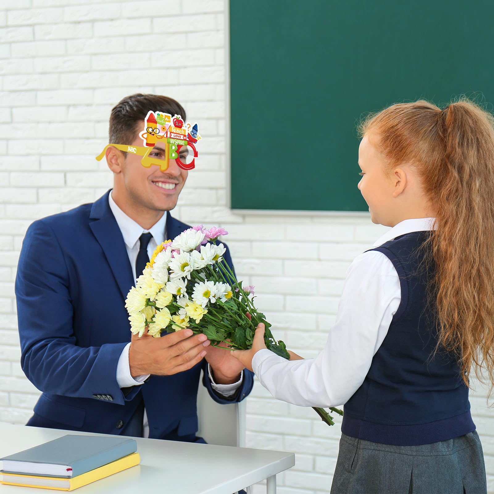 28pcs Thank You Teacher Paper Eyeglasses - Fun Photo Booth Props for Teacher Appreciation Week & Teachers Day Decorations - Perfect for Classroom Parties, School Events & Teacher Gifts