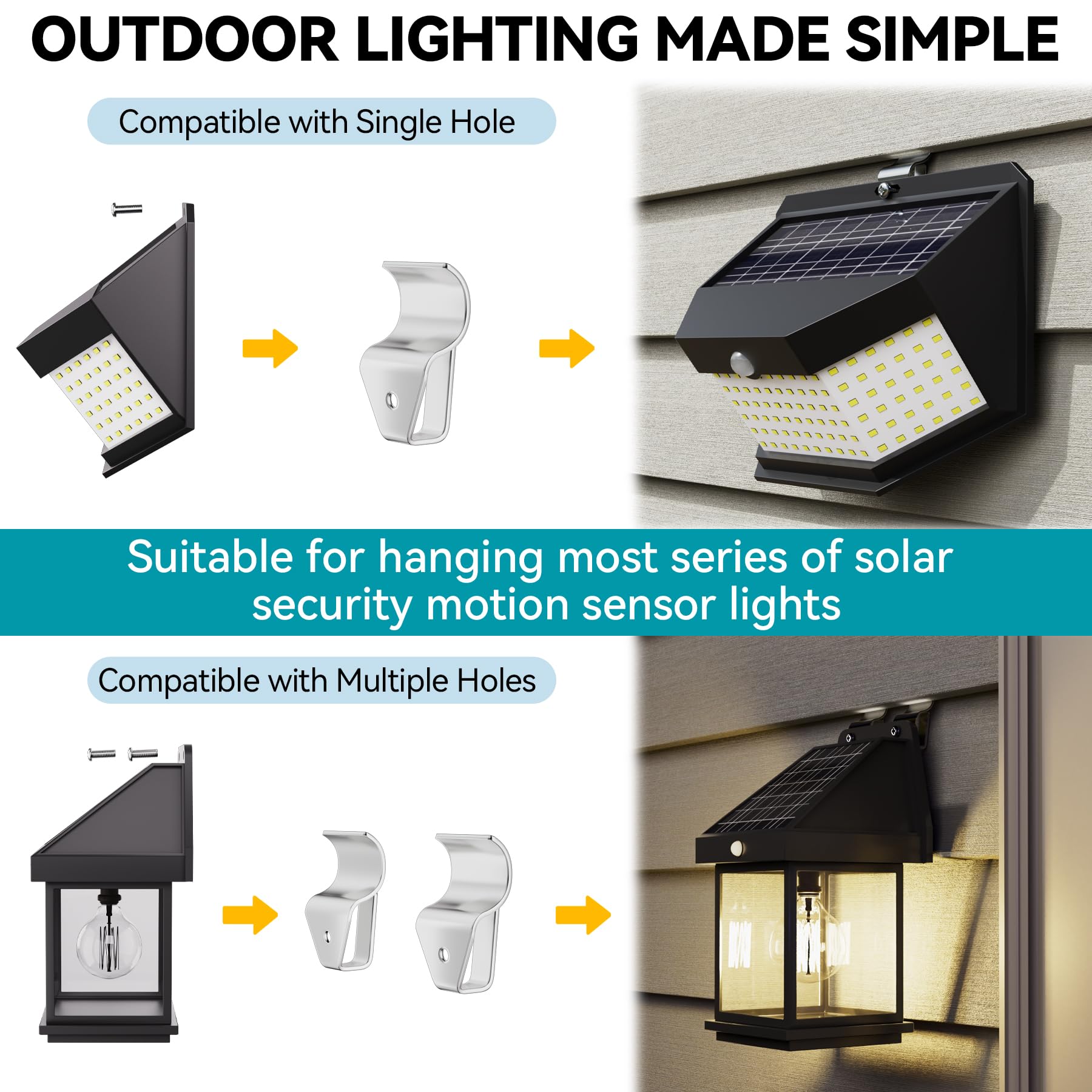 20 Pack Vinyl Siding Hooks for Solar Outdoor Lights - Heavy Duty Clips for Hanging Motion Sensor Solar Security Lights, Wall Mounted Solar Powered Lights - Perfect for Patio, Garden, Deck, and Pathway Lighting