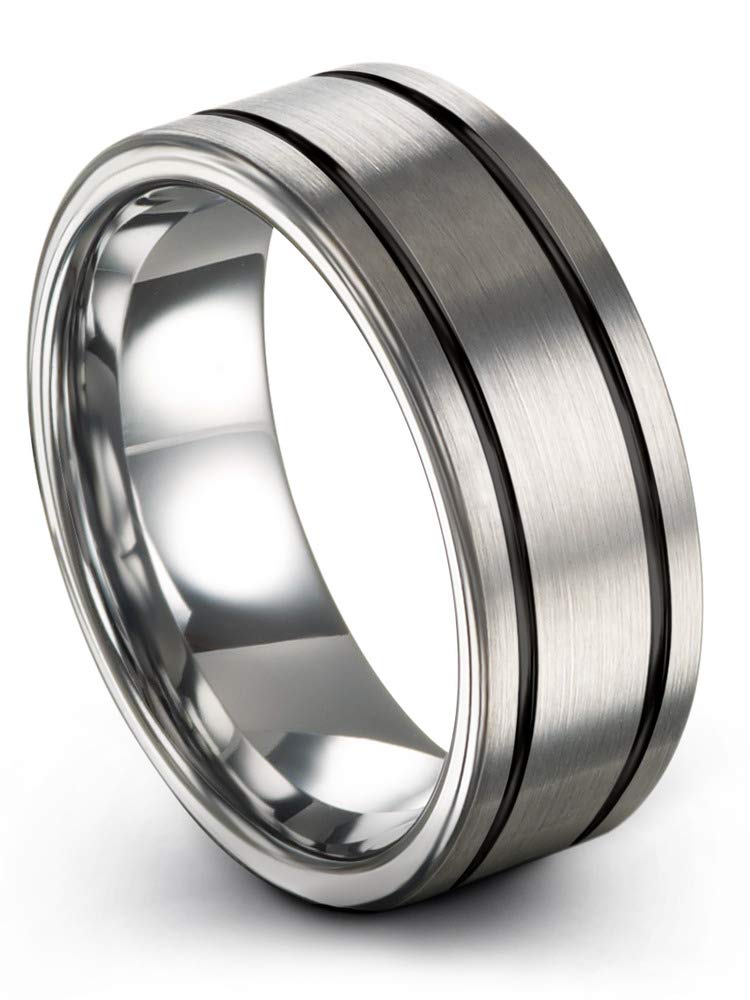 Premium Tungsten Carbide Wedding Band Ring for Men & Women - 8mm Blue Black Double Line Flat Cut, Brushed & Polished Finish - Custom Engraved Anniversary & Engagement Ring - Perfect for Weddings, Proposals & Special Occasions