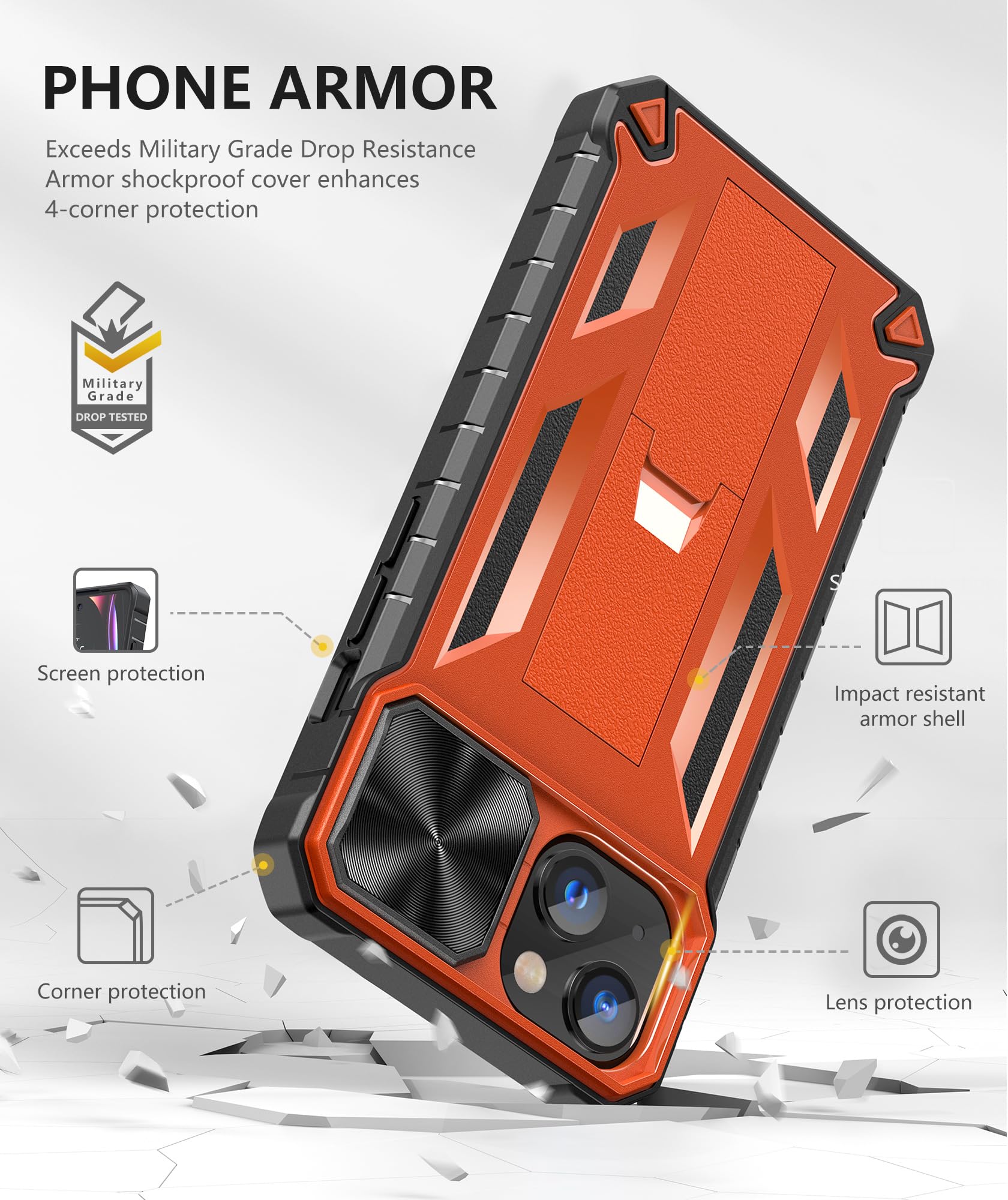 SOiOS Shockproof Military Grade iPhone 16e/13/14 Case with Kickstand - Rugged TPU Hybrid Protective Cover with Matte Texture | Perfect for Outdoor Activities, Work & Daily Use