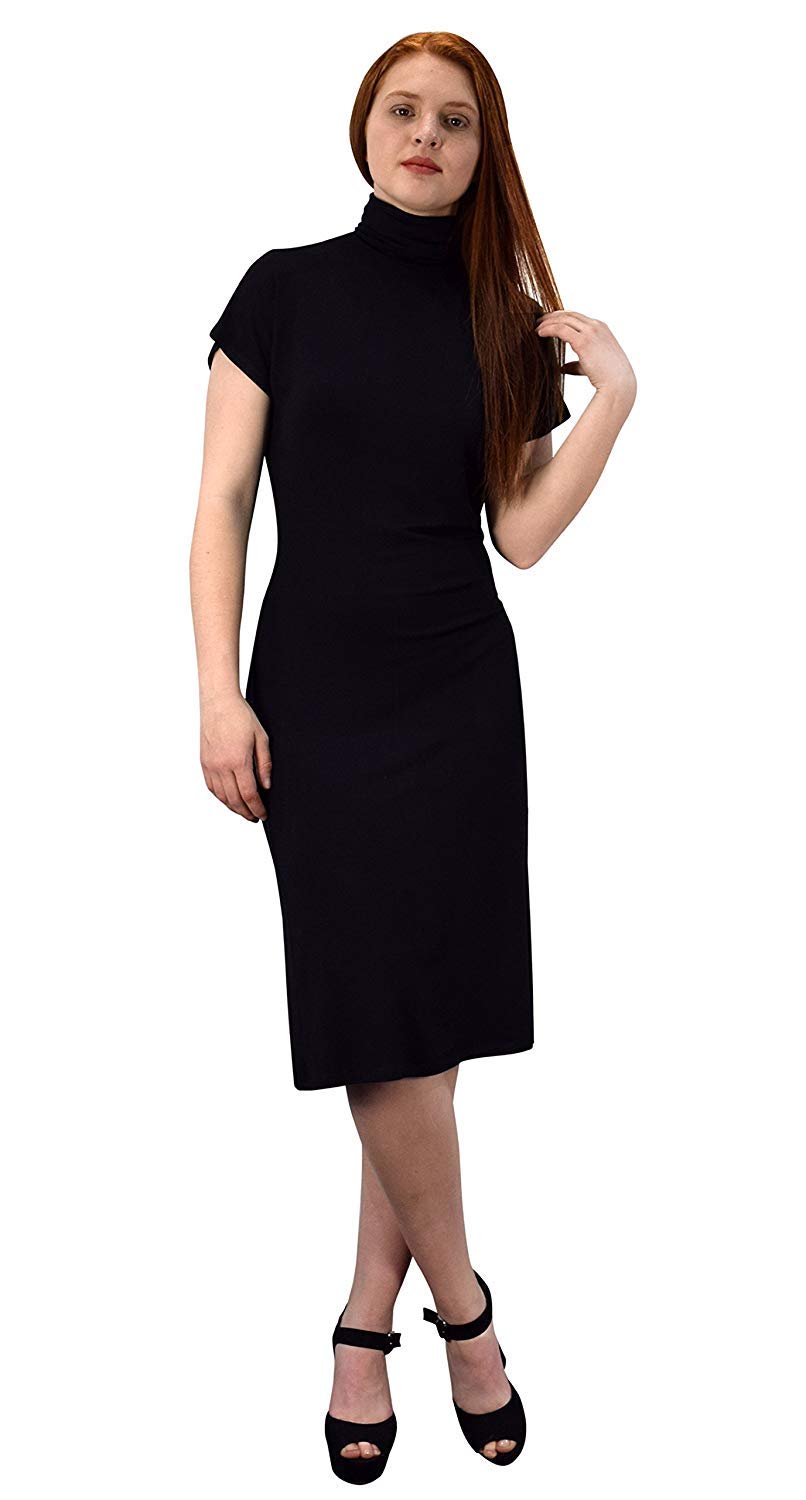 Stylish Turtle Neck Short Sleeve Bodycon Midi Dress for Women - Perfect for Office, Date Night & Cocktail Parties