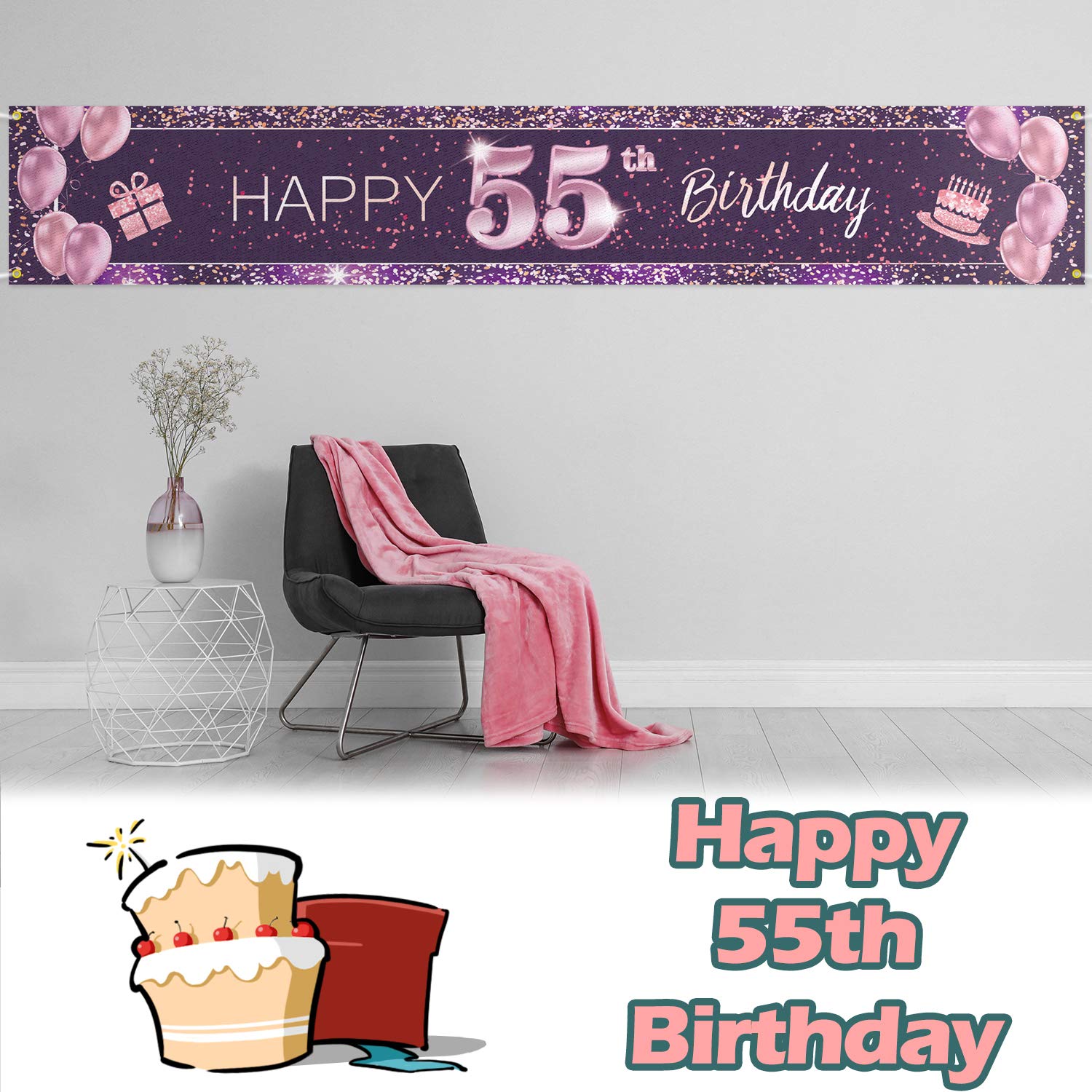 55th Birthday Backdrop Pink Photo Banner - Party Decor for Celebrations