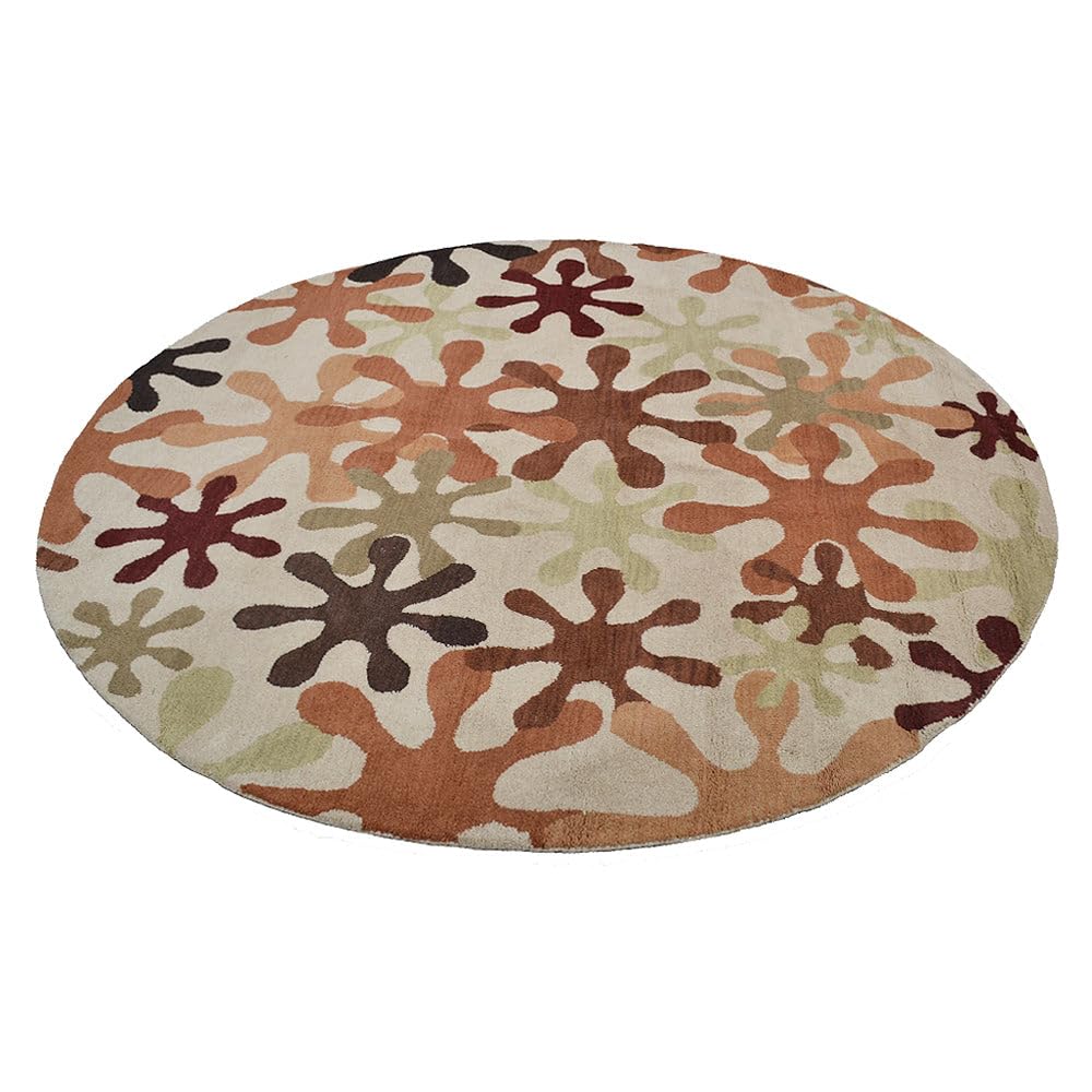 Hand Tufted Wool Eco-Friendly Round Area Rug 8'x8' - Cream Modern High Pile Thick Non-Slip Handmade Carpet for Living Room & Bedroom | Soft Contemporary Design for Cozy Home Decor (K00699)