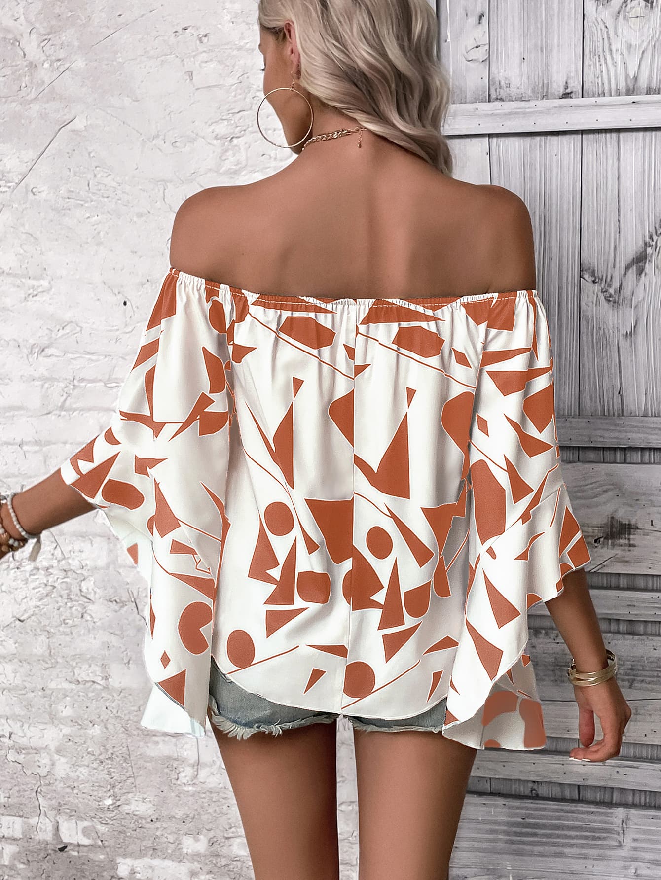 Elegant Resort Off Shoulder Bell Sleeve Blouse for Women - Summer Vacation & Beach Party Outfit