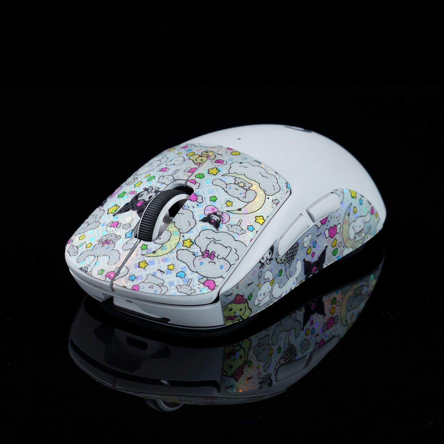 BT.L Mouse Grip for Logitech G Pro X Superlight & Superlight 2 - Non-Slip Gaming Grip Tape with Cartoon Clover Design (Holo White) - Improve Control for FPS, MOBA & Esports Gaming