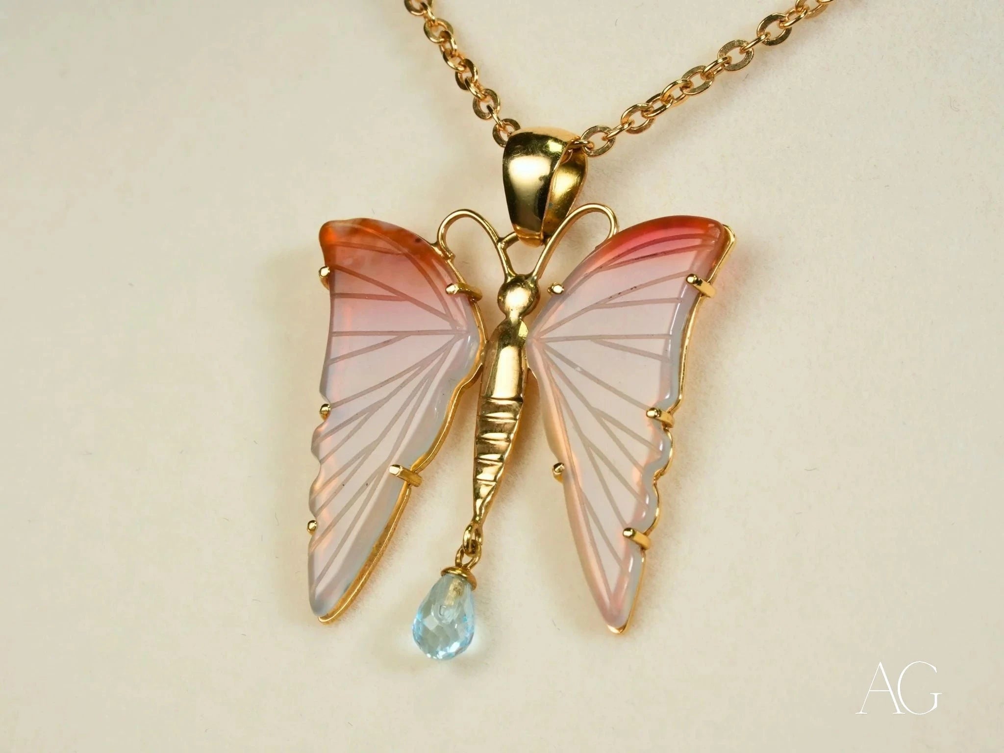 Butterfly Bliss Agate and Topaz Pendant Necklace - Elegant Handmade Jewelry for Women, Perfect Gift for Birthday, Anniversary & Special Occasions