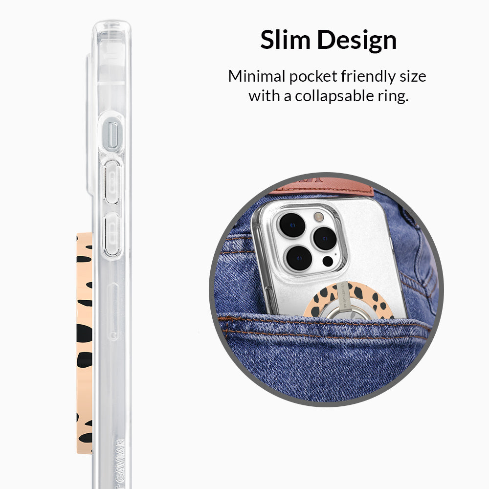 Spotted Cheetah Print MagSafe Phone Grip Ring Holder - Compatible with iPhone 12/13/14/15 Pro Max - Perfect for Gym, Running, Travel & Everyday Use