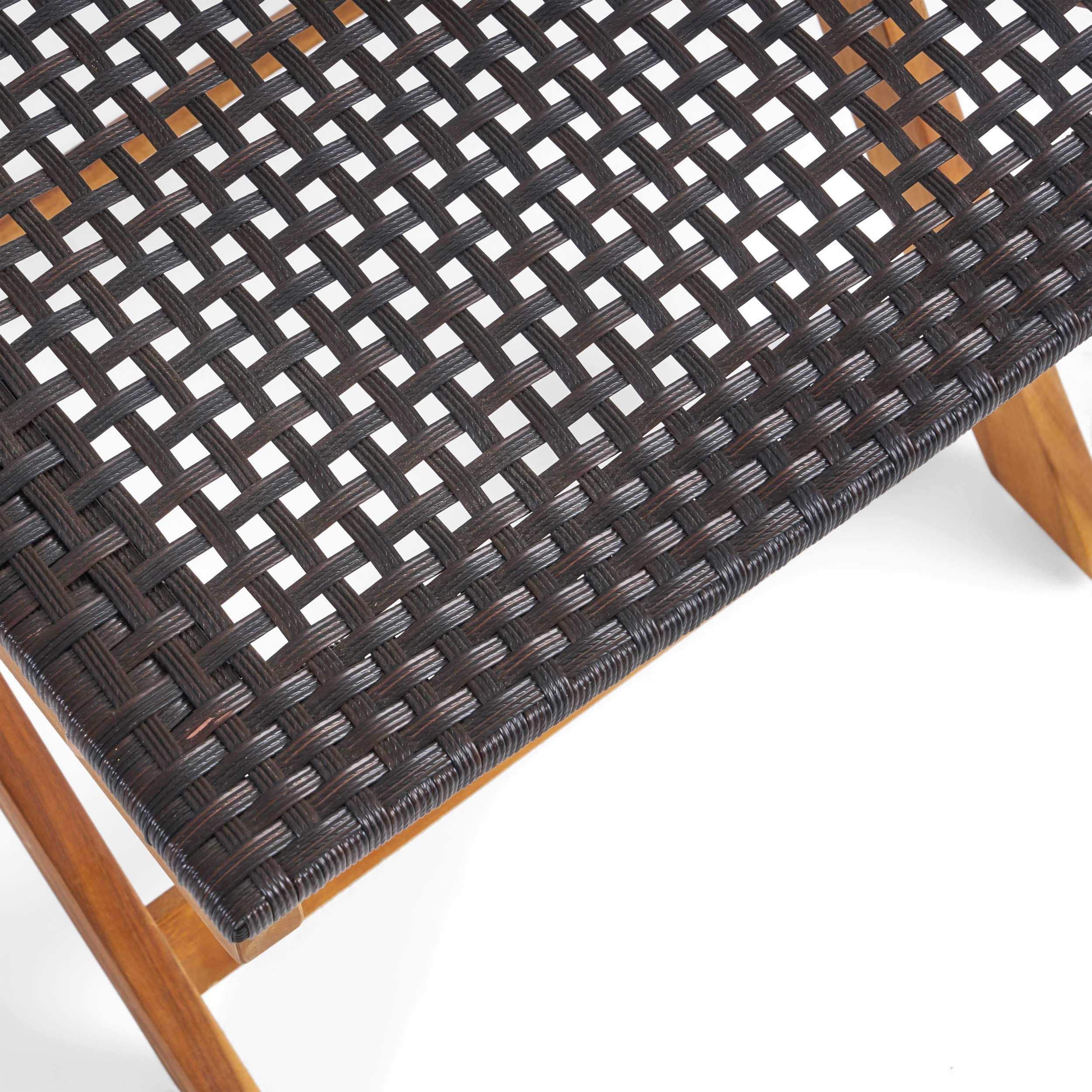Premium Acacia Wood Folding Bistro Chairs with Woven Wicker Seats (Set of 4) - Weather-Resistant Outdoor Patio Furniture in Teak Finish & Brown - Perfect for Garden, Poolside, and Restaurant Dining