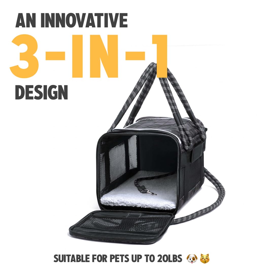 ROVERLUND Airline-Approved Pet Carrier with Leash for Small Pets up to 12.5lbs - Perfect for Travel & Vet Visits