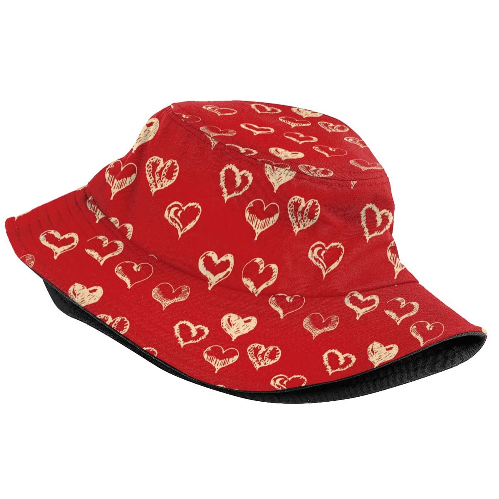 Valentine's Day Bucket Hat - Red Heart Print Summer Sun Hat for Women & Men, Wide Brim Beach Hat for Outdoor Travel, Picnic, and Festival Use