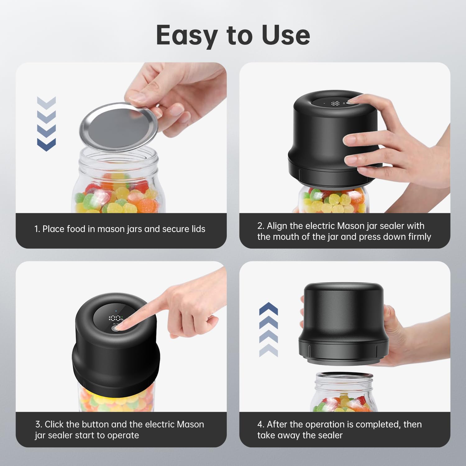 **Electric Mason Jar Vacuum Sealer - Upgraded Smart Integrated Design, Auto Stop 1800mAh Rechargeable, Compatible with Wide & Regular Mouth Lids for Food Storage | Perfect for Meal Prep, Canning & Long-Term Preservation**