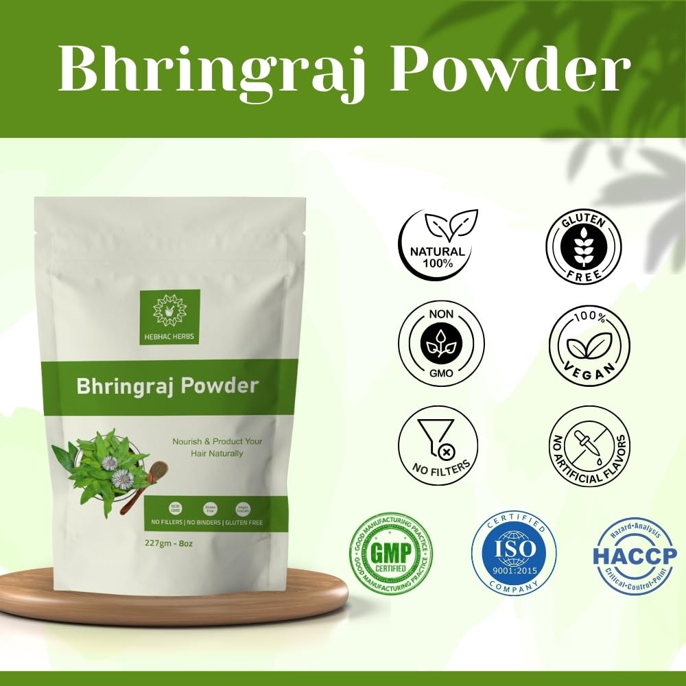Hebhac Bhringraj Powder (Eclipta Prostrata) for Hair Growth & Rejuvenation - 100% Natural Hair Conditioner & Growth Treatment (100g) | Promotes Thicker, Stronger Hair for Men & Women - Perfect for DIY Hair Masks & Ayurvedic Scalp Care