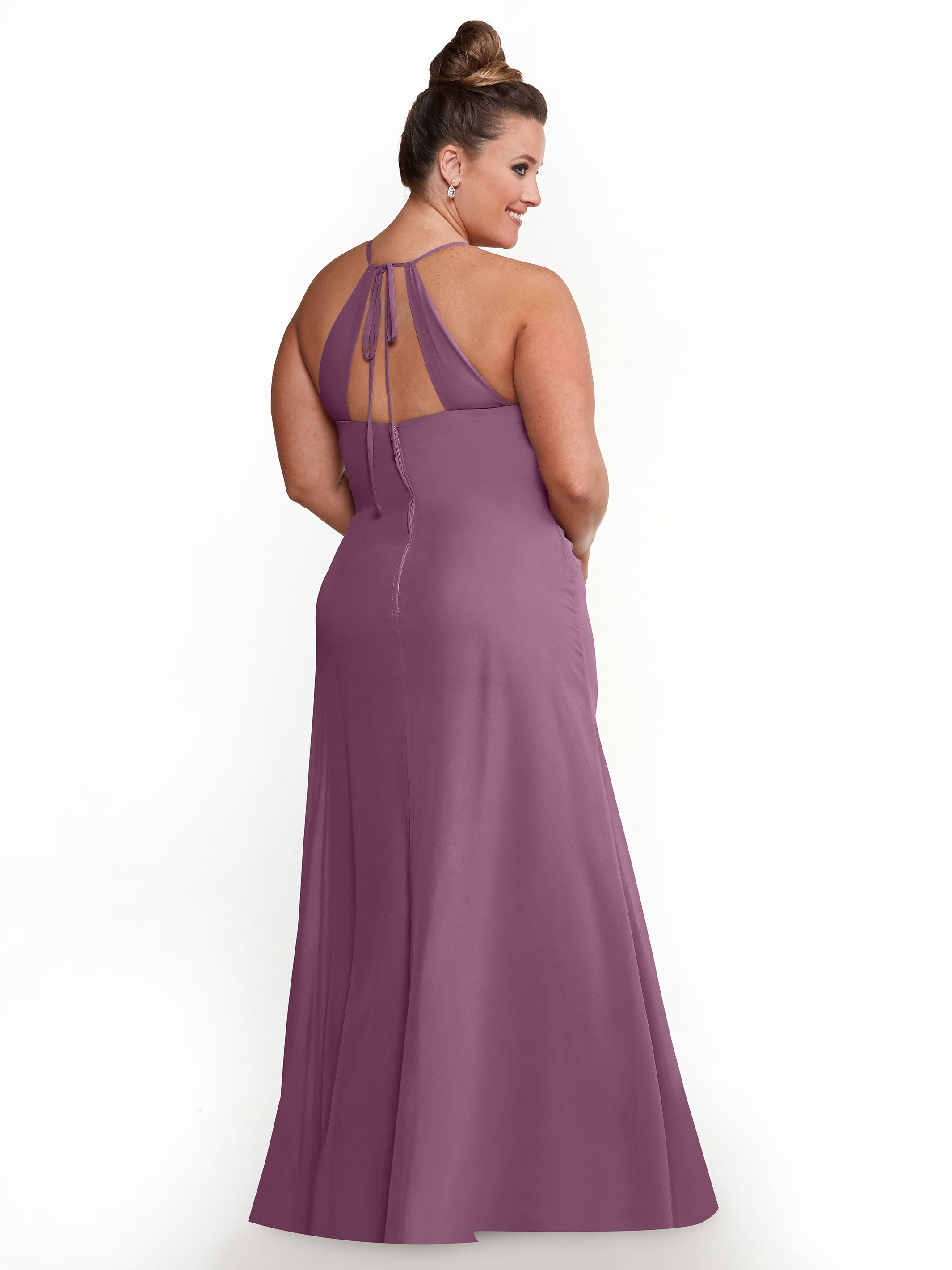 Elegant A-Line Chiffon Bridesmaid Dress with Keyhole Halter Neckline - Perfect for Weddings, Formal Events & Special Occasions
