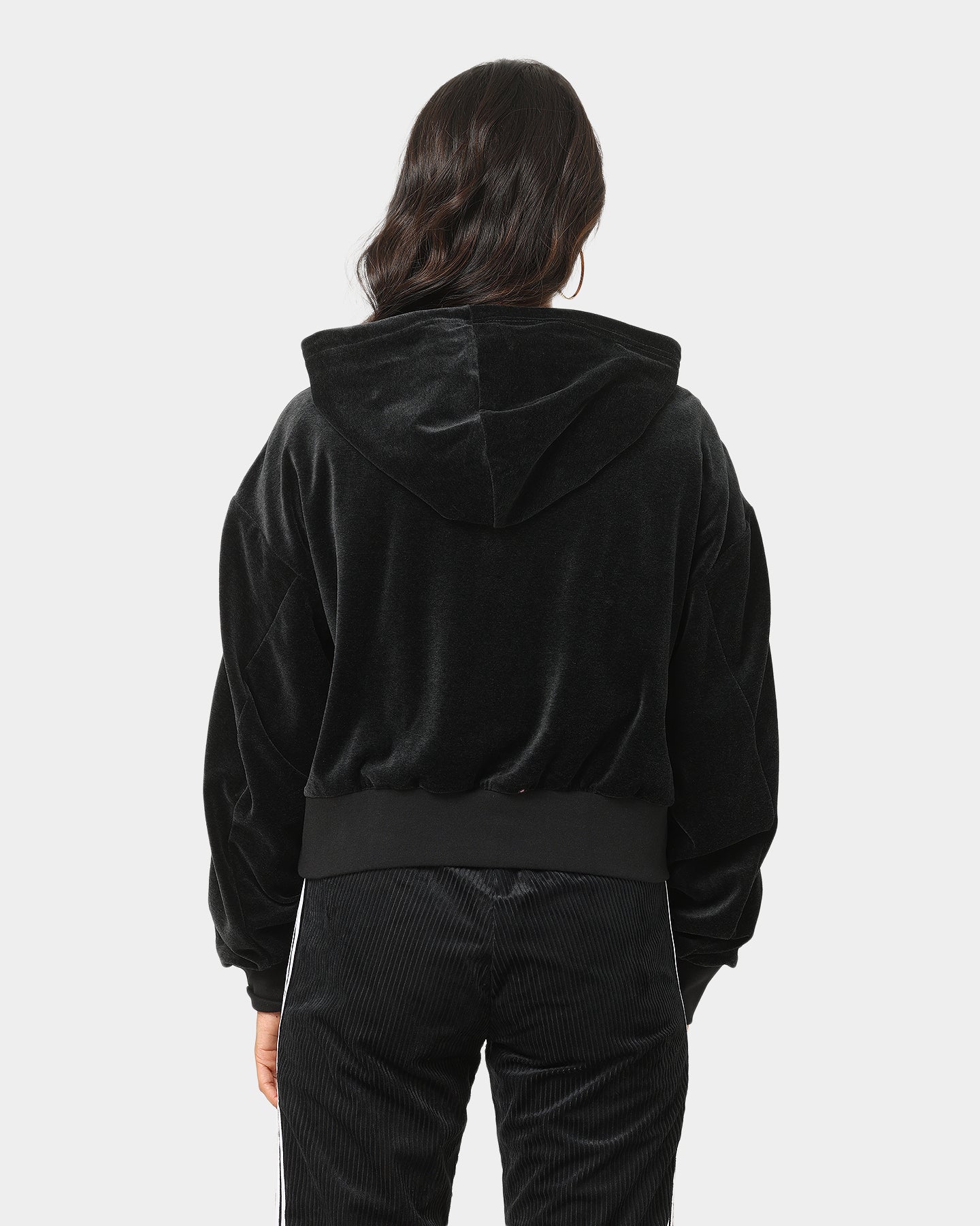 Adidas Women's Cropped Velour Hoodie - Soft & Cozy Pullover Sweatshirt for Casual Wear & Lounge Outfits | Black Melange Color