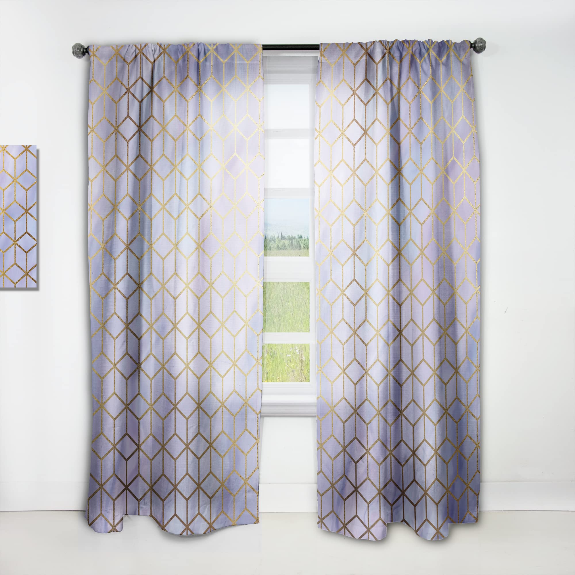DesignQ Geometric Cubes Pattern Thermal Insulated Curtains - Gold & Purple Single Panel 52x84 - Perfect for Bedroom & Living Room Blackout Drapes