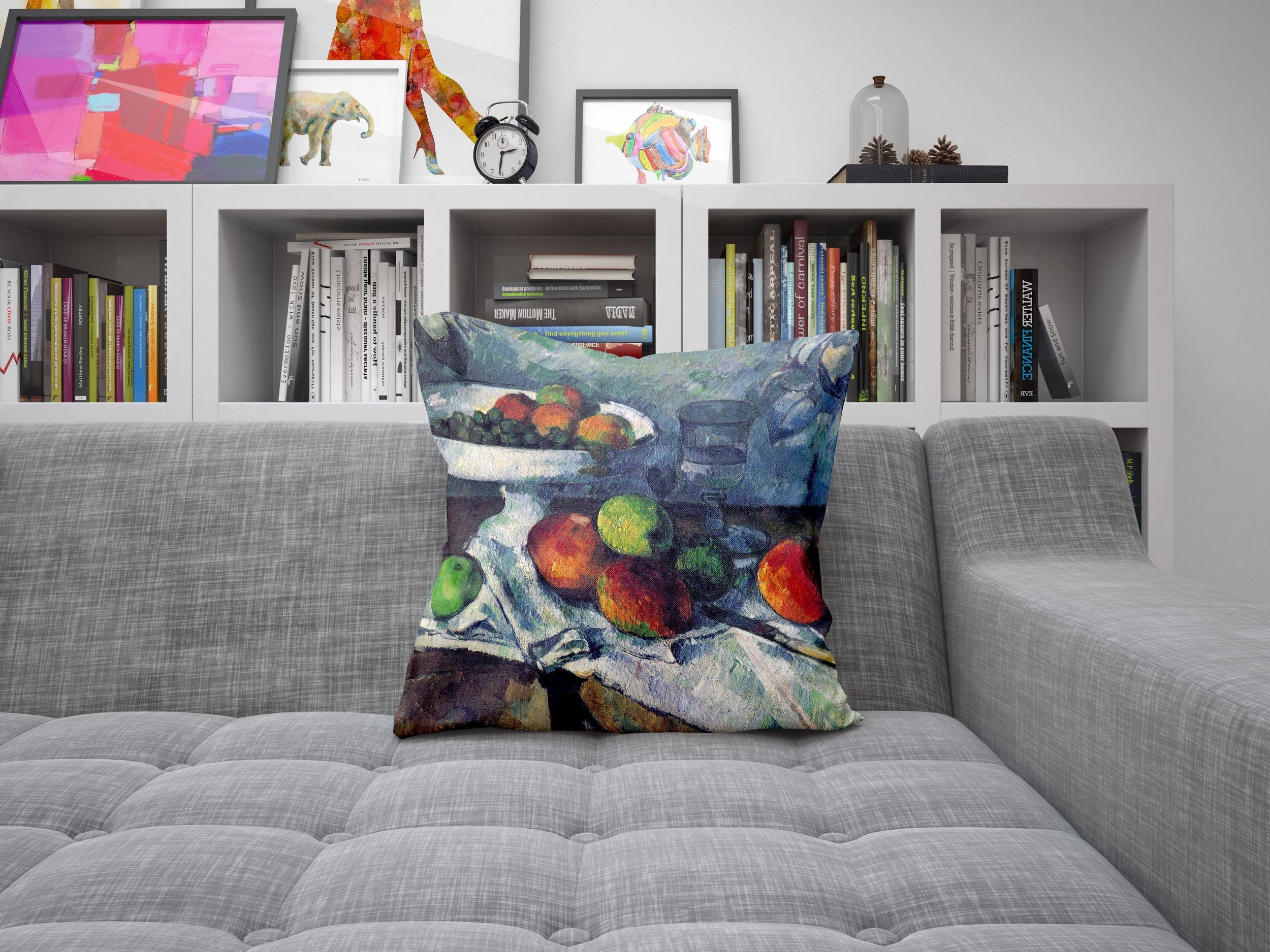 Paul Cezanne Famous Art Abstract Decorative Throw Pillow Cover - 22x22 Inch Modern Home Decor Cushion in Red & Blue - Perfect for Living Room, Bedroom & Office Decor