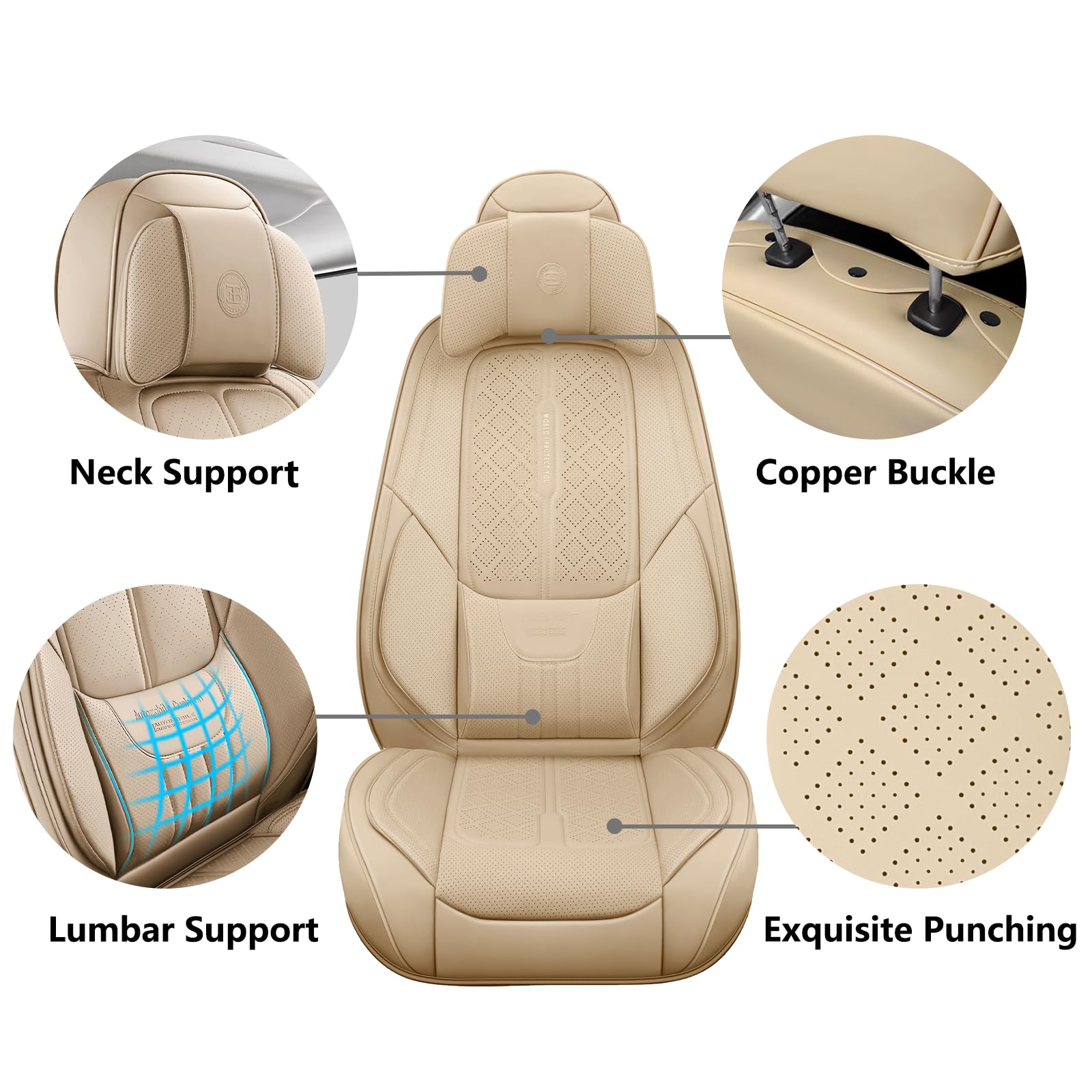 Premium Full-Grain Leather Car Seat Covers for Cars, SUVs & Trucks - Universal Fit Front Seat Protectors (2-Piece Set, Beige) | Waterproof & Anti-Slip Automotive Seat Covers for Comfort & Luxury Interior Protection