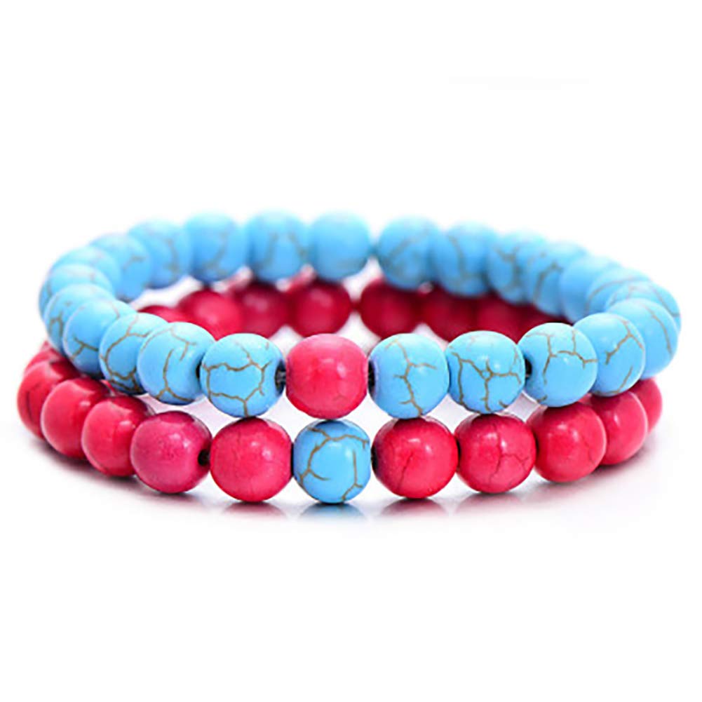 2 Pcs Matte Bead Stone Bracelets for Men & Women - Couple Matching Friendship Bracelets for Teens, Gifts for Her/Him - Perfect for Anniversaries, Valentine's Day & Everyday Wear