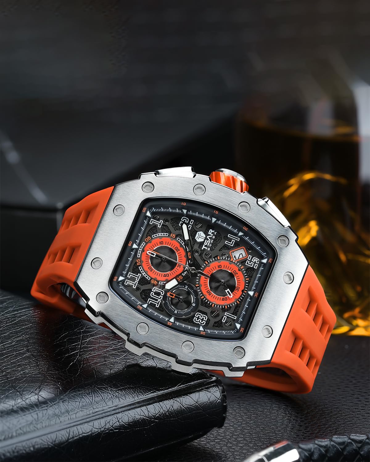 TSAR BOMBA Men's Luxury Chronograph Watch - Japanese Quartz Movement, Sapphire Crystal, 50M Water Resistant, Luminous Diver Watch with Rubber Strap - Perfect Gift for Him | Business, Casual & Outdoor Activities