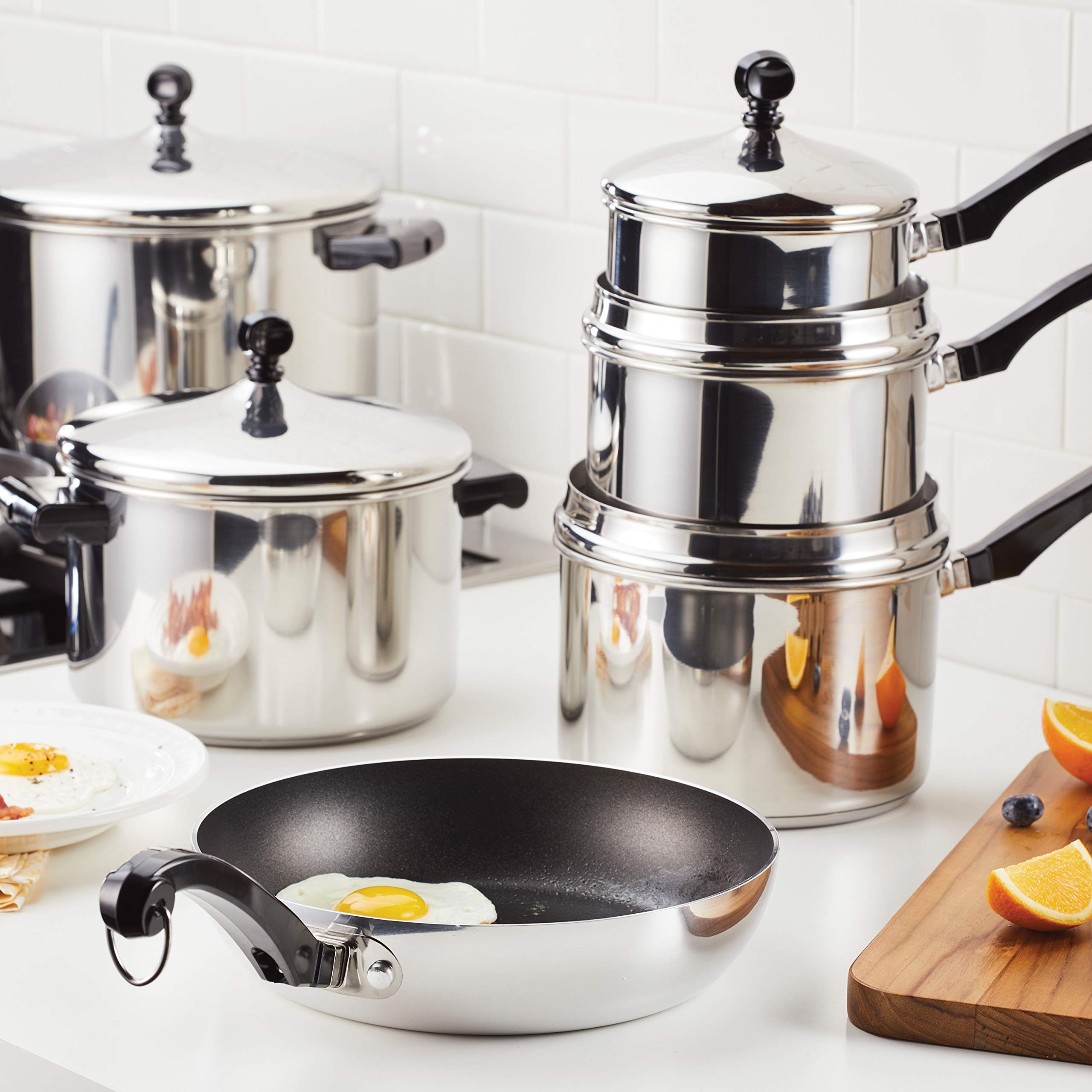 Farberware 15-Piece Stainless Steel Cookware Set with 10-Piece Nonstick Bakeware Set - Complete Kitchen Cookware & Baking Set for Cooking, Roasting, Baking - Perfect for Home Chefs & Professional Kitchens